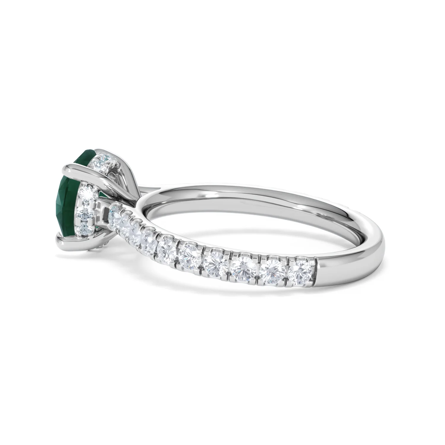 Amora Gem 2.00ct Round Cut Lab Emerald Hidden Halo Engagement Ring with Side Stones in 18K White Gold - Image 64