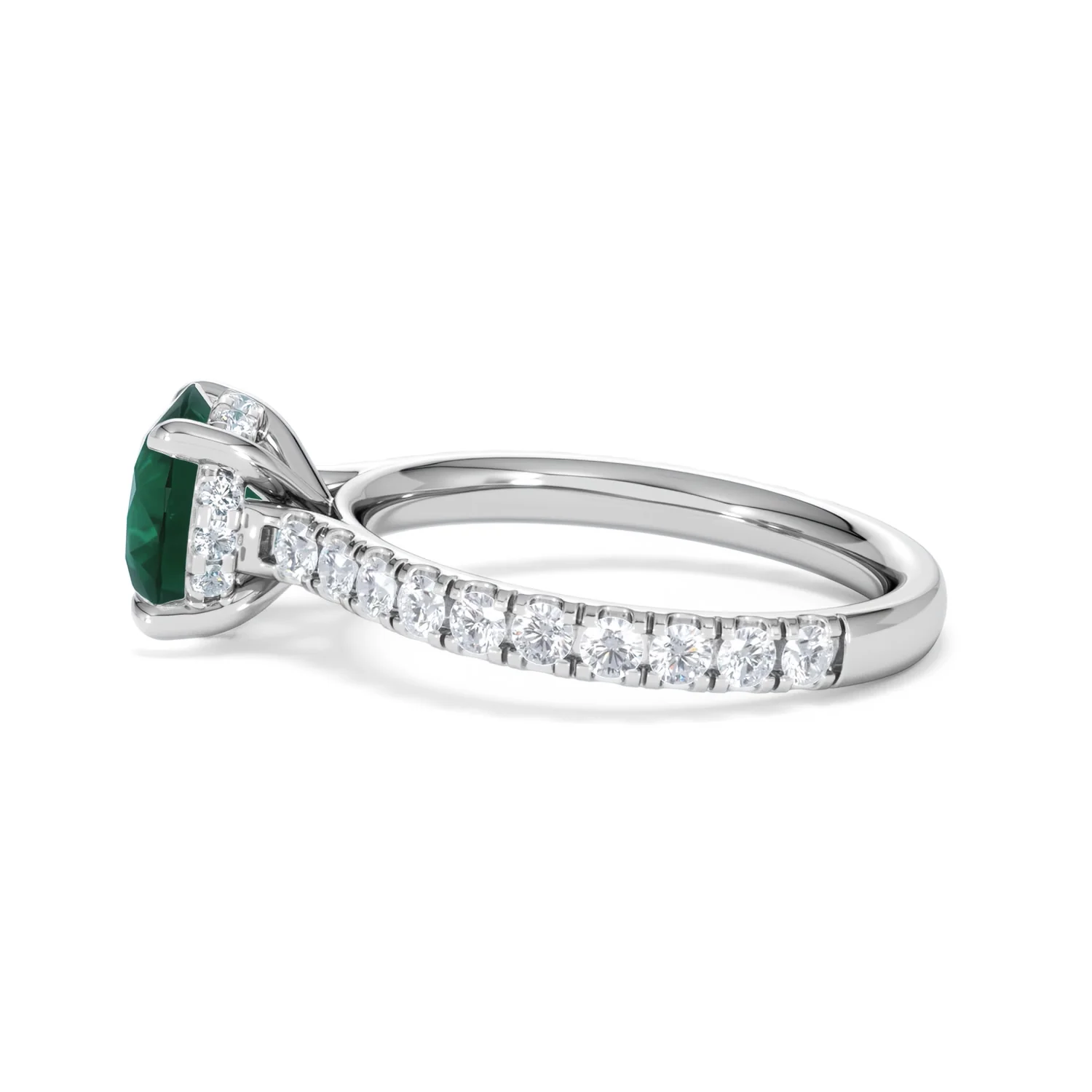Amora Gem 2.00ct Round Cut Lab Emerald Hidden Halo Engagement Ring with Side Stones in 18K White Gold - Image 67