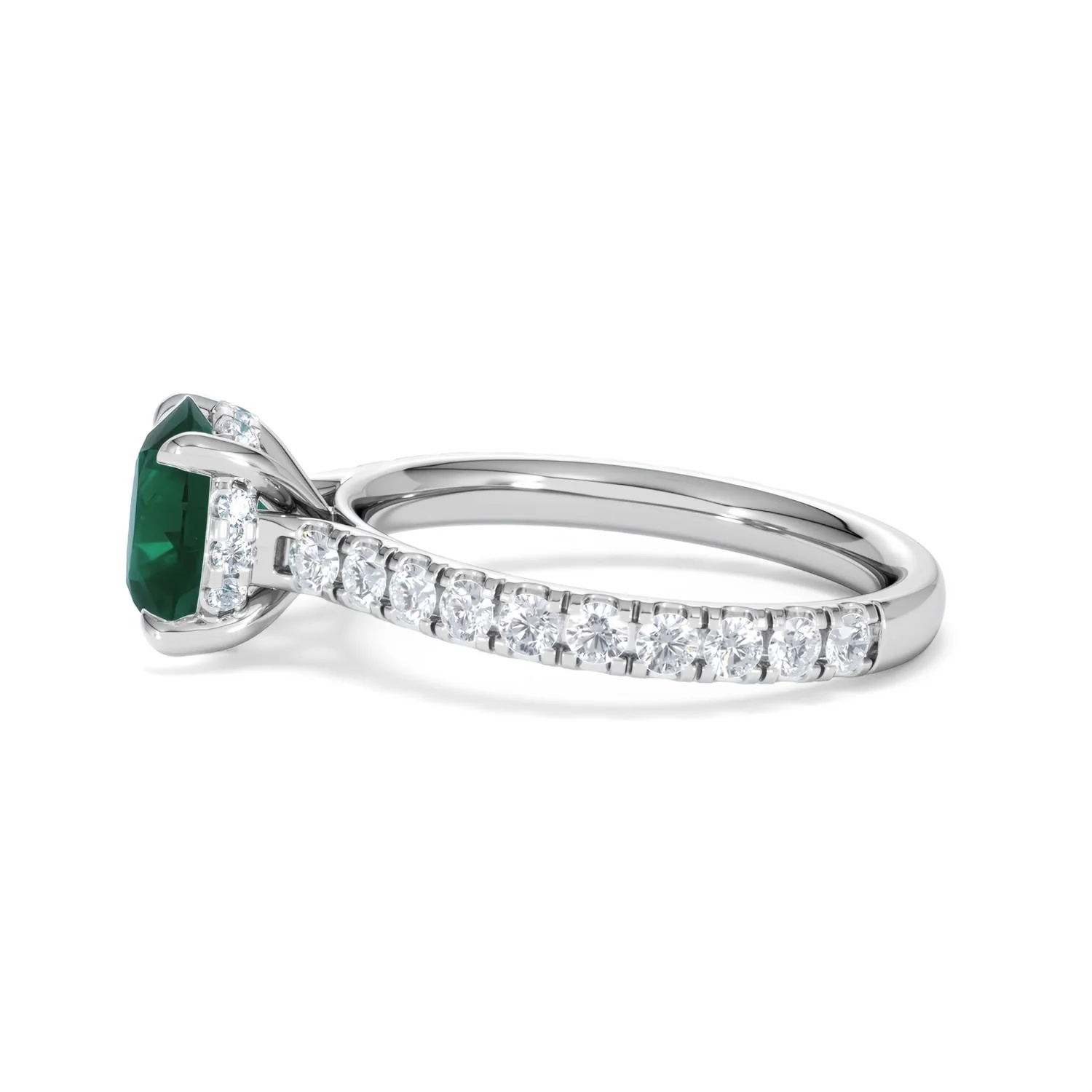 Amora Gem 2.00ct Round Cut Lab Emerald Hidden Halo Engagement Ring with Side Stones in 18K White Gold - Image 69