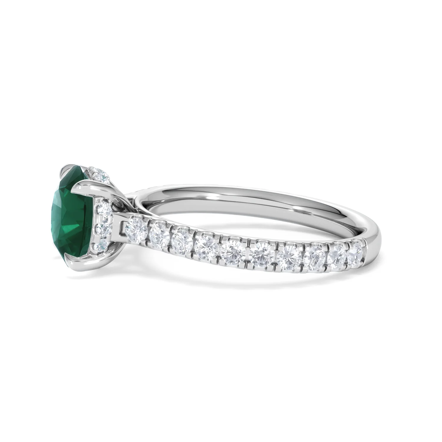 Amora Gem 2.00ct Round Cut Lab Emerald Hidden Halo Engagement Ring with Side Stones in 18K White Gold - Image 71