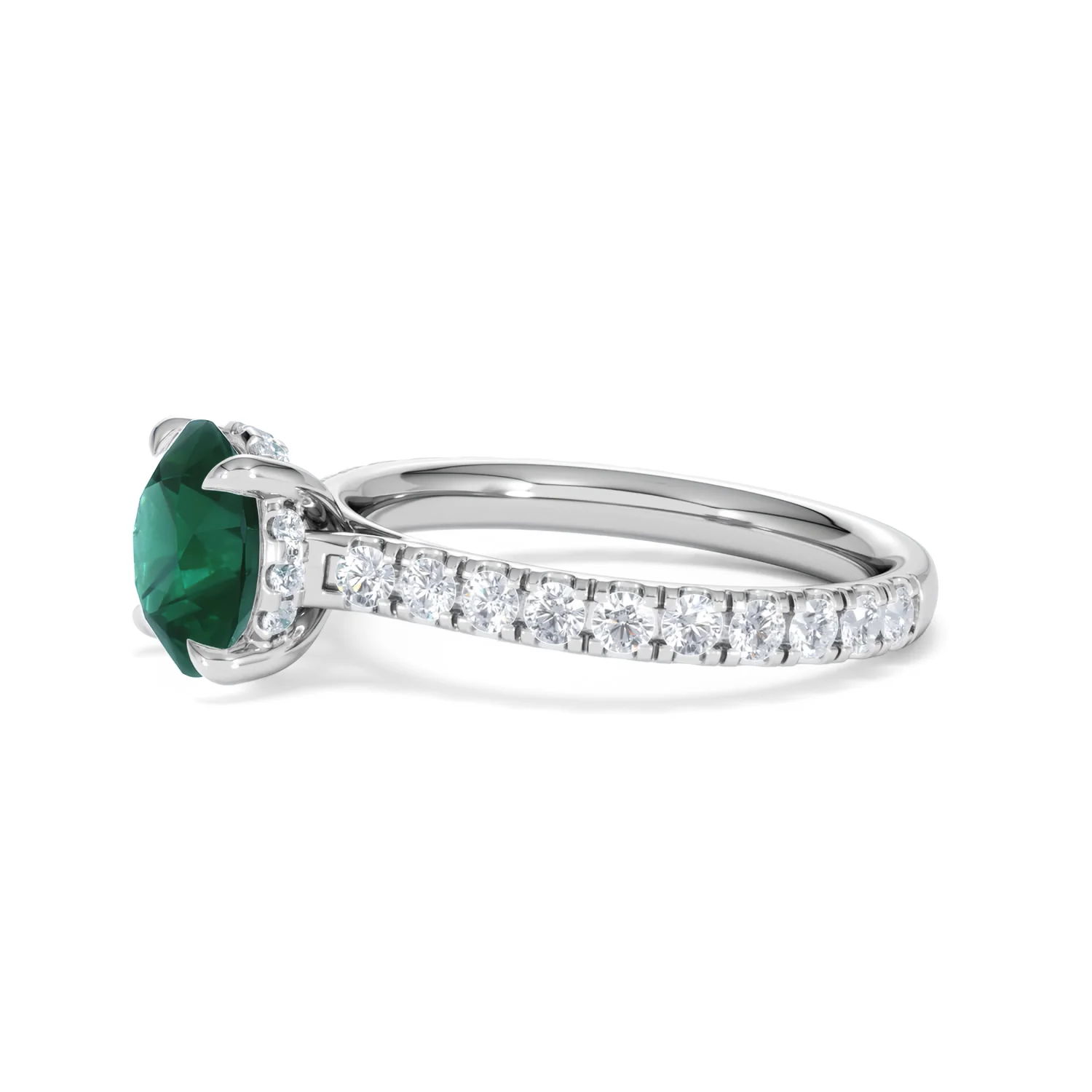 Amora Gem 2.00ct Round Cut Lab Emerald Hidden Halo Engagement Ring with Side Stones in 18K White Gold - Image 73