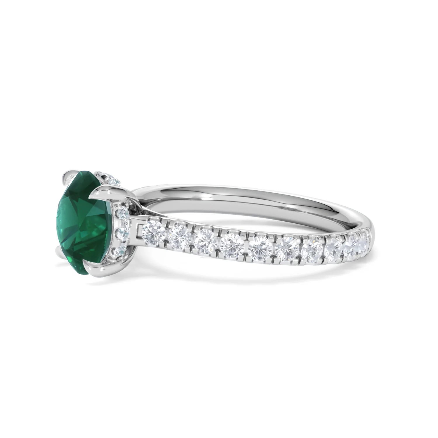 Amora Gem 2.00ct Round Cut Lab Emerald Hidden Halo Engagement Ring with Side Stones in 18K White Gold - Image 74