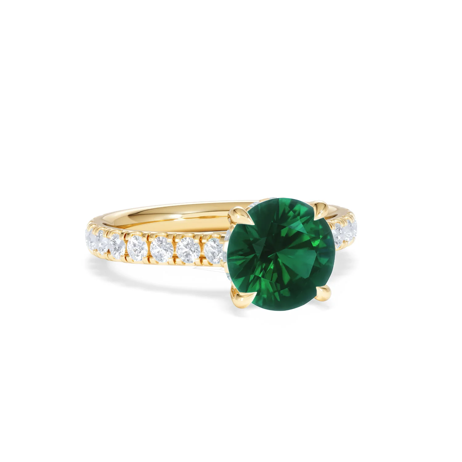 Amora Gem 2.00ct Round Cut Lab Emerald Hidden Halo Engagement Ring with Side Stones in 18K Yellow Gold - Image 12