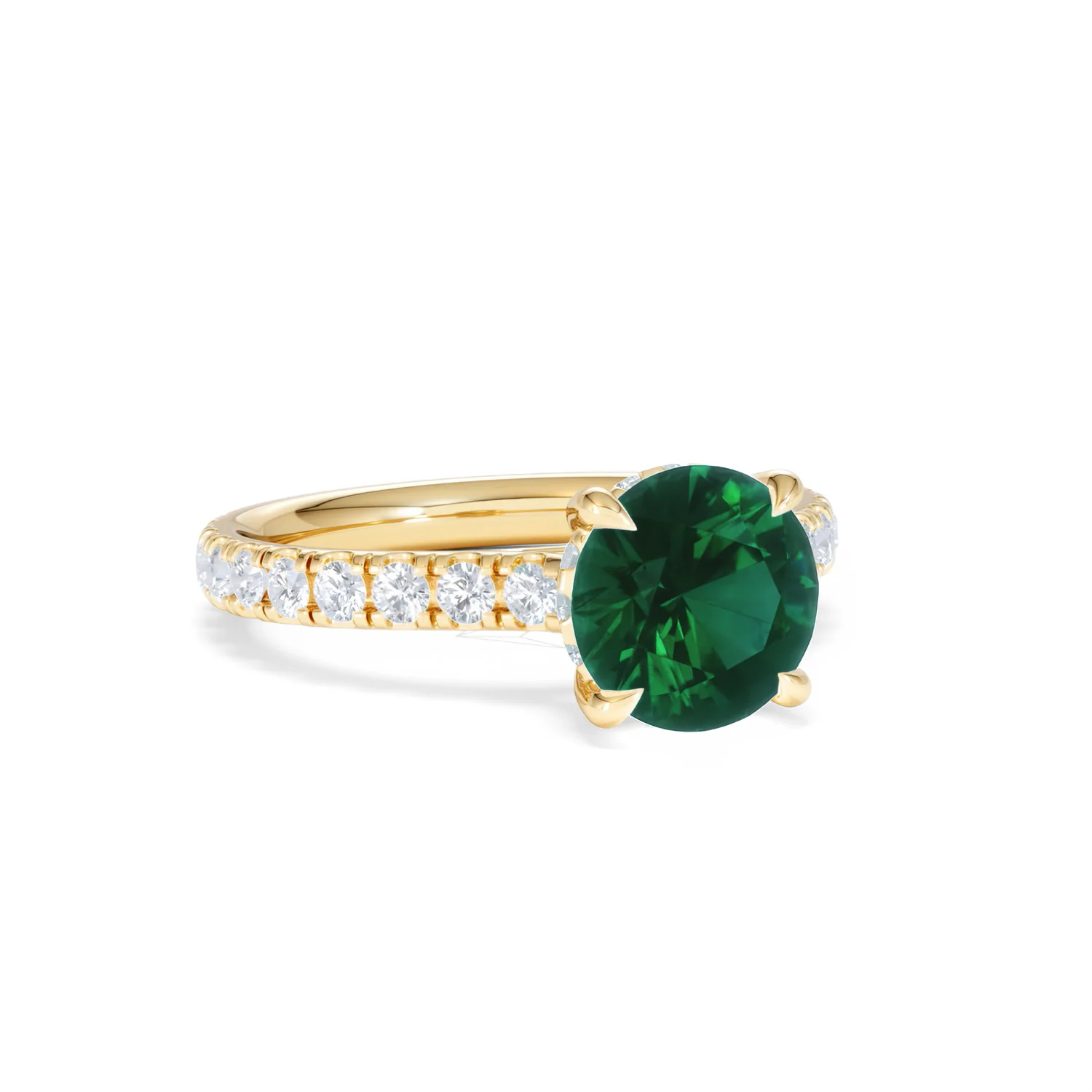 Amora Gem 2.00ct Round Cut Lab Emerald Hidden Halo Engagement Ring with Side Stones in 18K Yellow Gold - Image 13