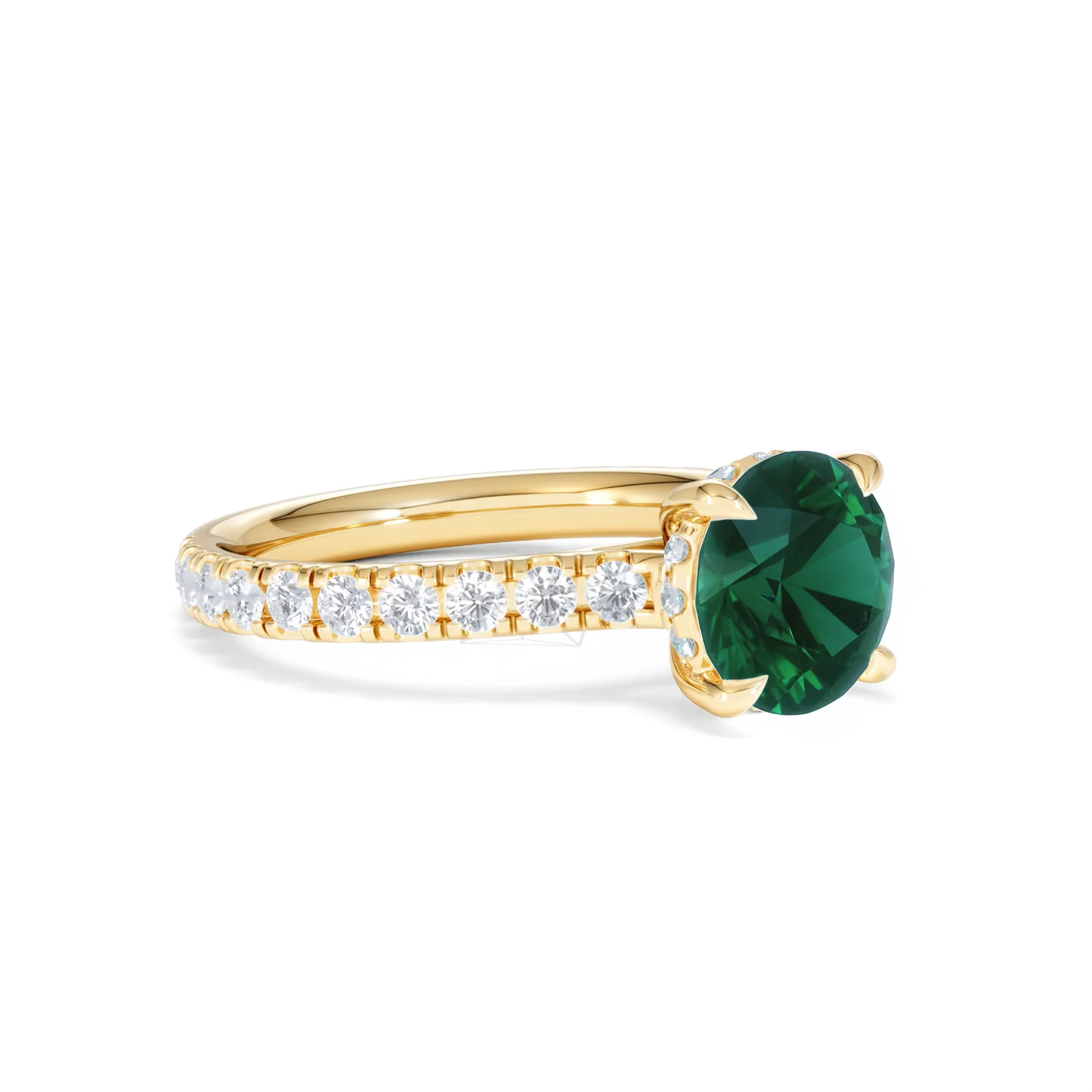 Amora Gem 2.00ct Round Cut Lab Emerald Hidden Halo Engagement Ring with Side Stones in 18K Yellow Gold - Image 17