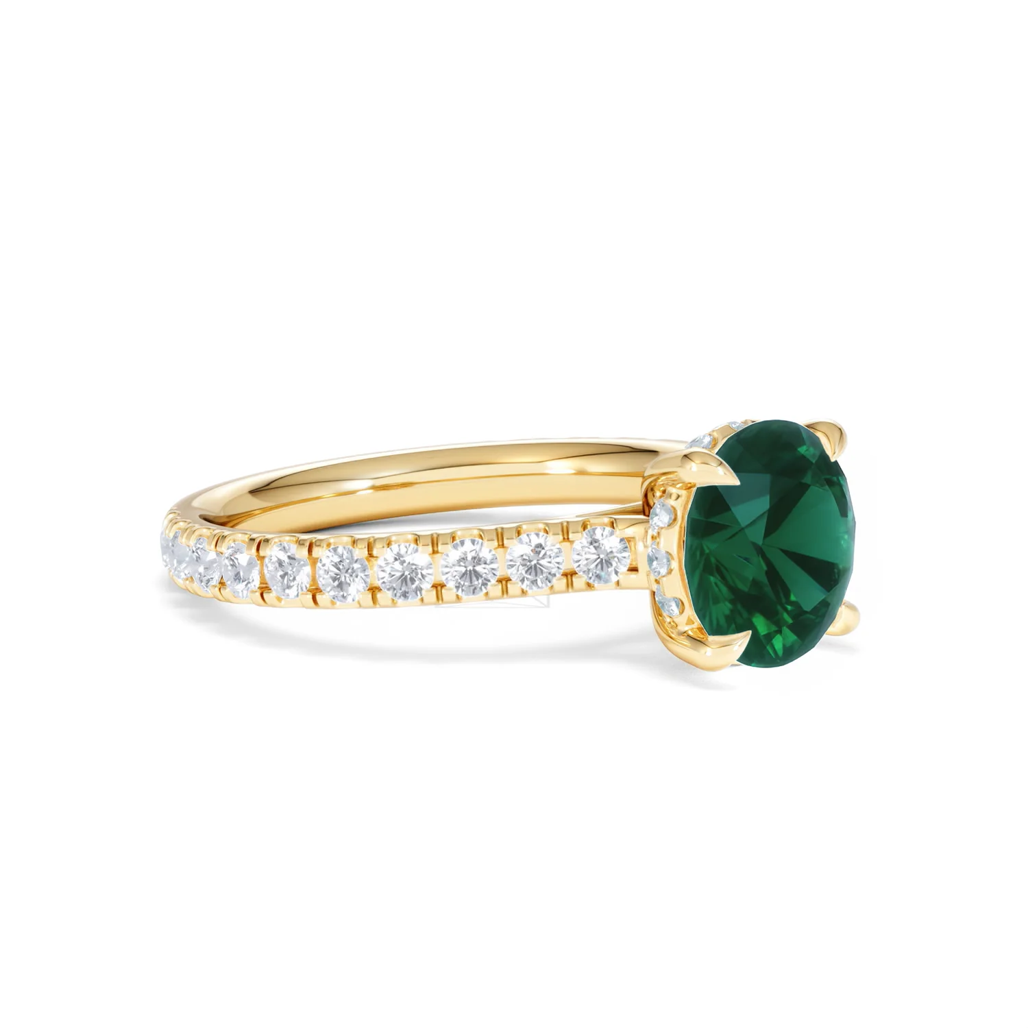 Amora Gem 2.00ct Round Cut Lab Emerald Hidden Halo Engagement Ring with Side Stones in 18K Yellow Gold - Image 18
