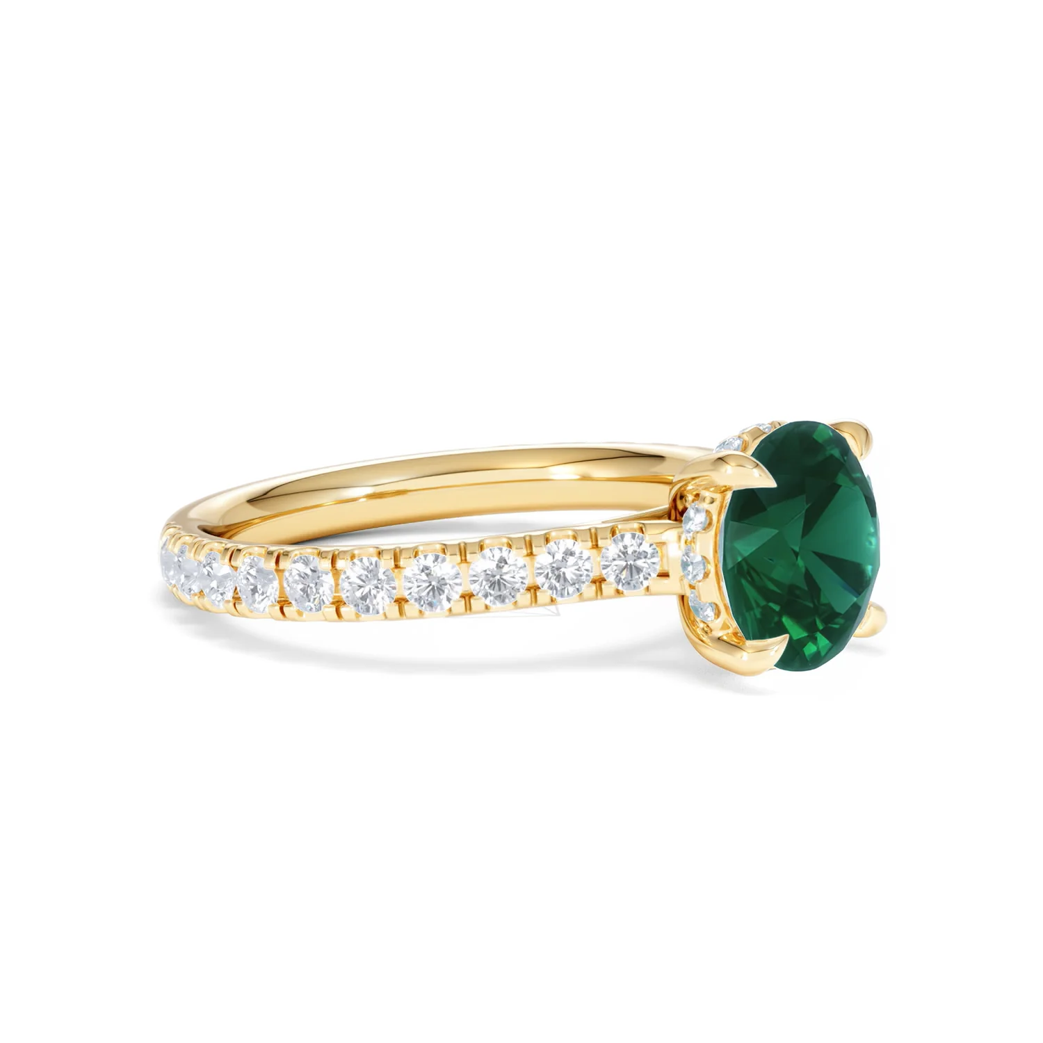 Amora Gem 2.00ct Round Cut Lab Emerald Hidden Halo Engagement Ring with Side Stones in 18K Yellow Gold - Image 19