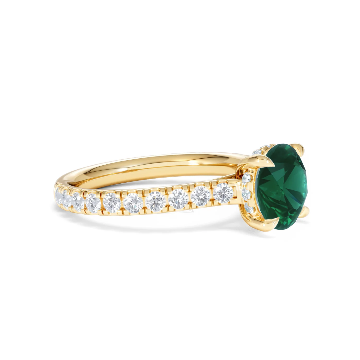 Amora Gem 2.00ct Round Cut Lab Emerald Hidden Halo Engagement Ring with Side Stones in 18K Yellow Gold - Image 20
