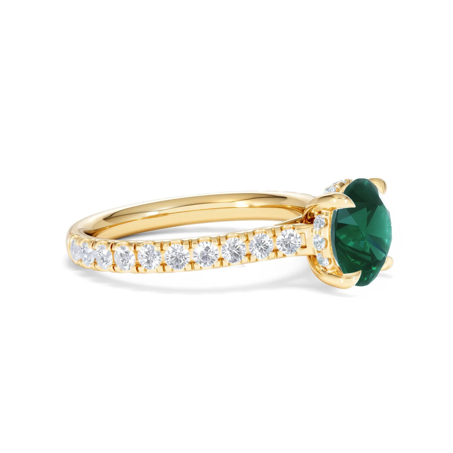 Amora Gem 2.00ct Round Cut Lab Emerald Hidden Halo Engagement Ring with Side Stones in 18K Yellow Gold - Image 21