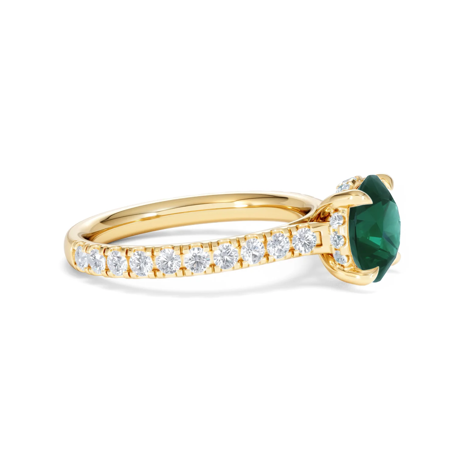 Amora Gem 2.00ct Round Cut Lab Emerald Hidden Halo Engagement Ring with Side Stones in 18K Yellow Gold - Image 23