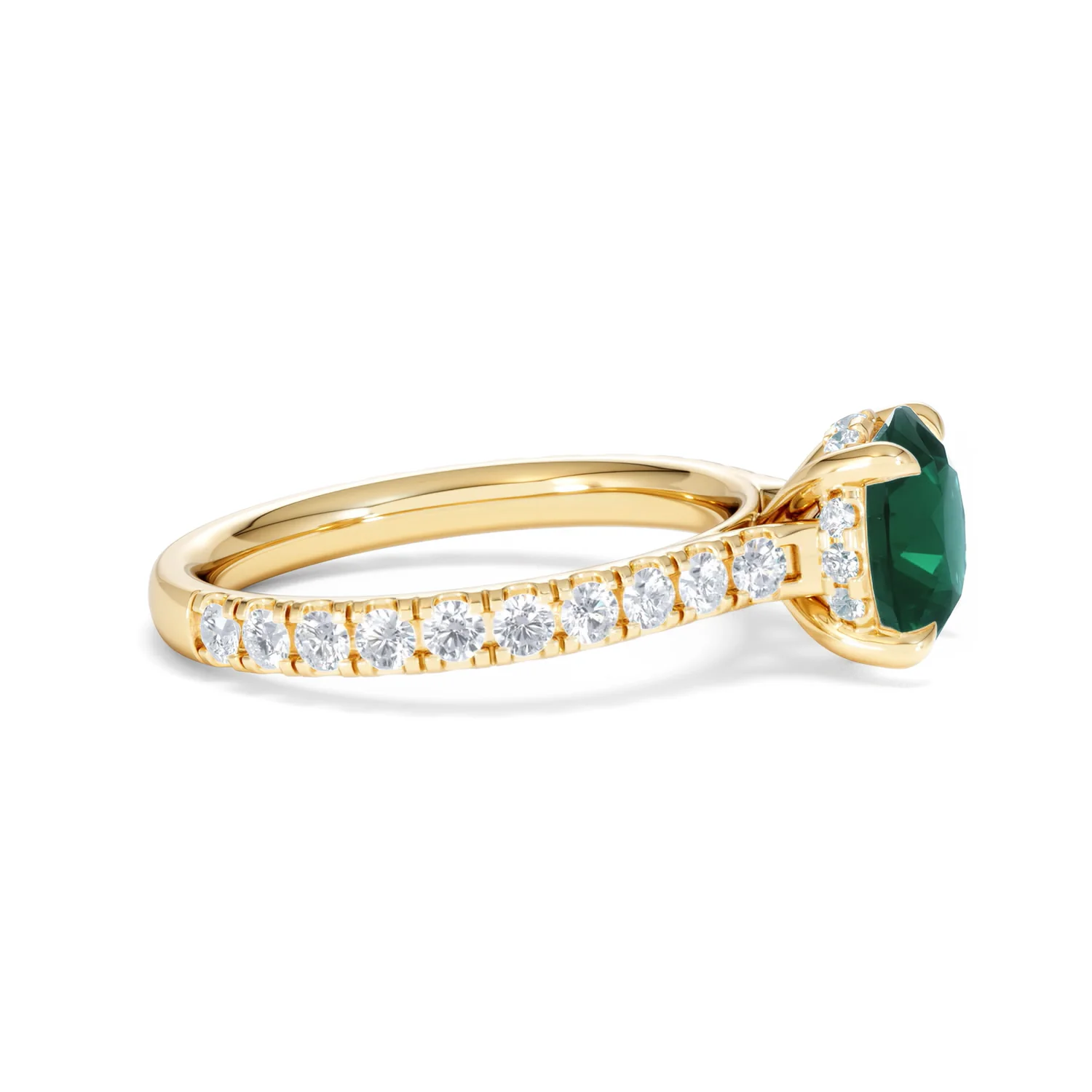 Amora Gem 2.00ct Round Cut Lab Emerald Hidden Halo Engagement Ring with Side Stones in 18K Yellow Gold - Image 25
