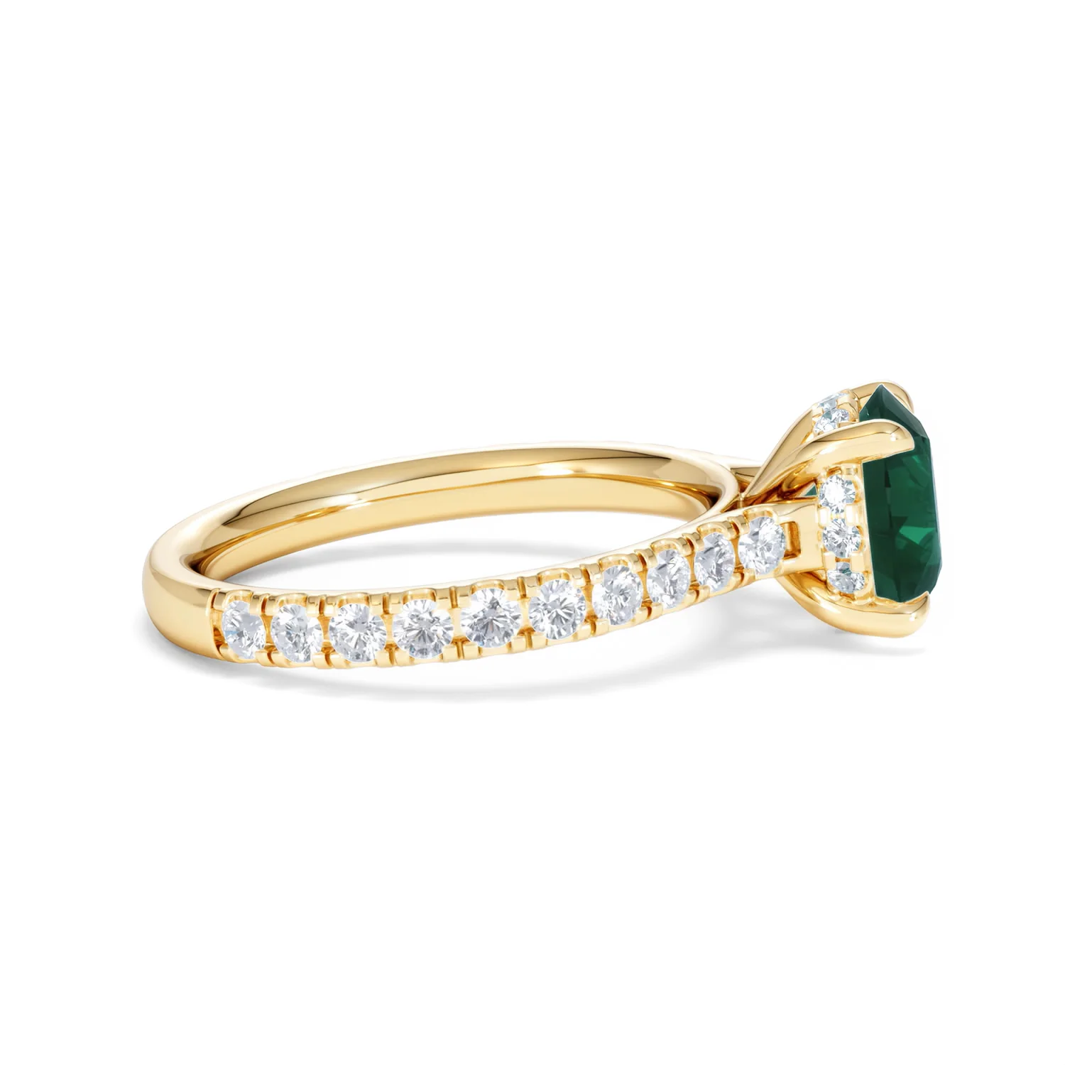 Amora Gem 2.00ct Round Cut Lab Emerald Hidden Halo Engagement Ring with Side Stones in 18K Yellow Gold - Image 27