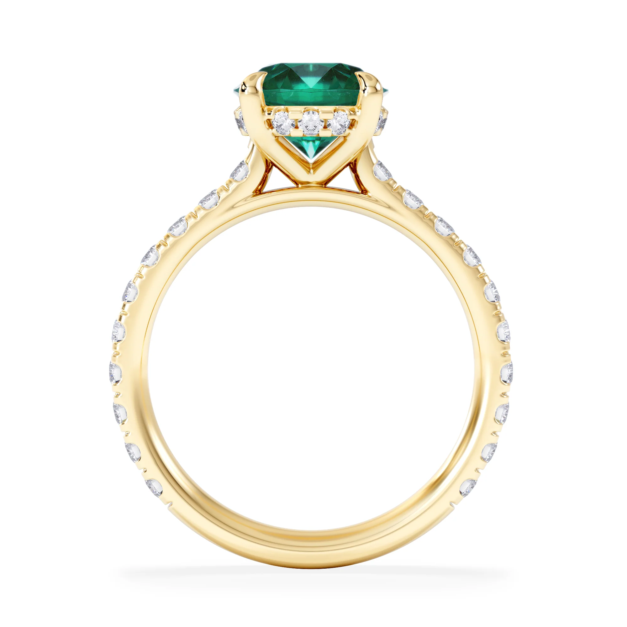 Amora Gem 2.00ct Round Cut Lab Emerald Hidden Halo Engagement Ring with Side Stones in 18K Yellow Gold - Image 3