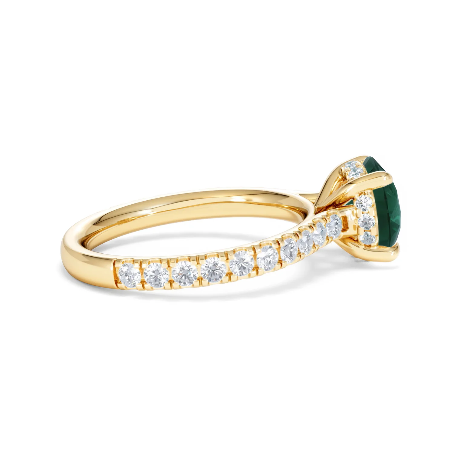 Amora Gem 2.00ct Round Cut Lab Emerald Hidden Halo Engagement Ring with Side Stones in 18K Yellow Gold - Image 30