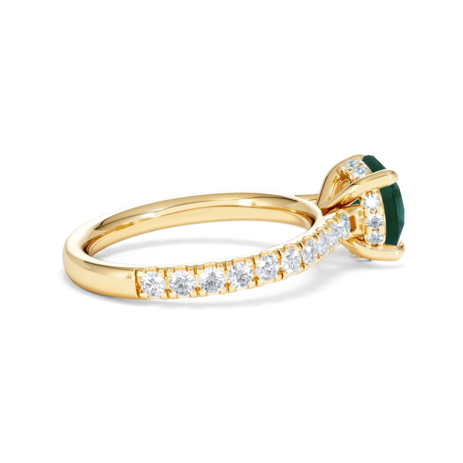 Amora Gem 2.00ct Round Cut Lab Emerald Hidden Halo Engagement Ring with Side Stones in 18K Yellow Gold - Image 32