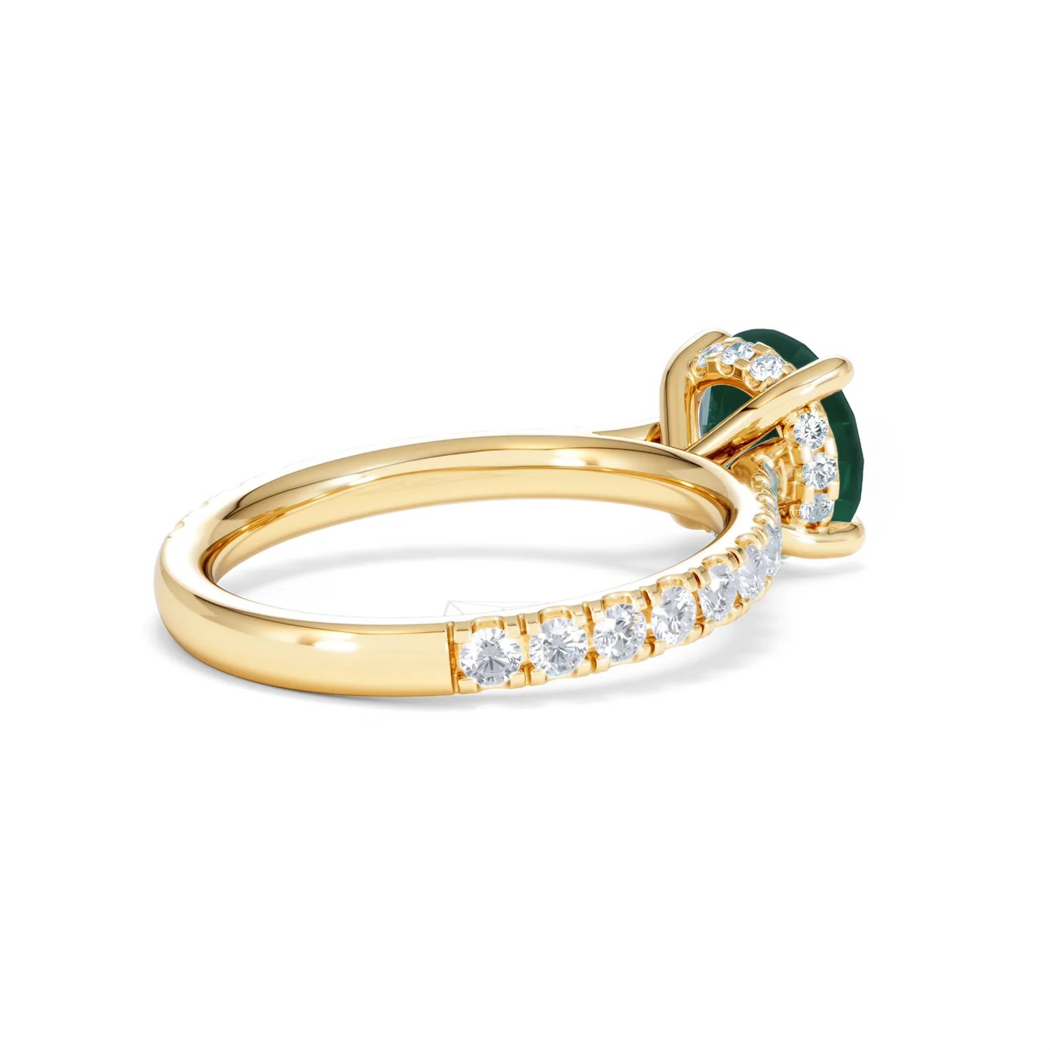 Amora Gem 2.00ct Round Cut Lab Emerald Hidden Halo Engagement Ring with Side Stones in 18K Yellow Gold - Image 37