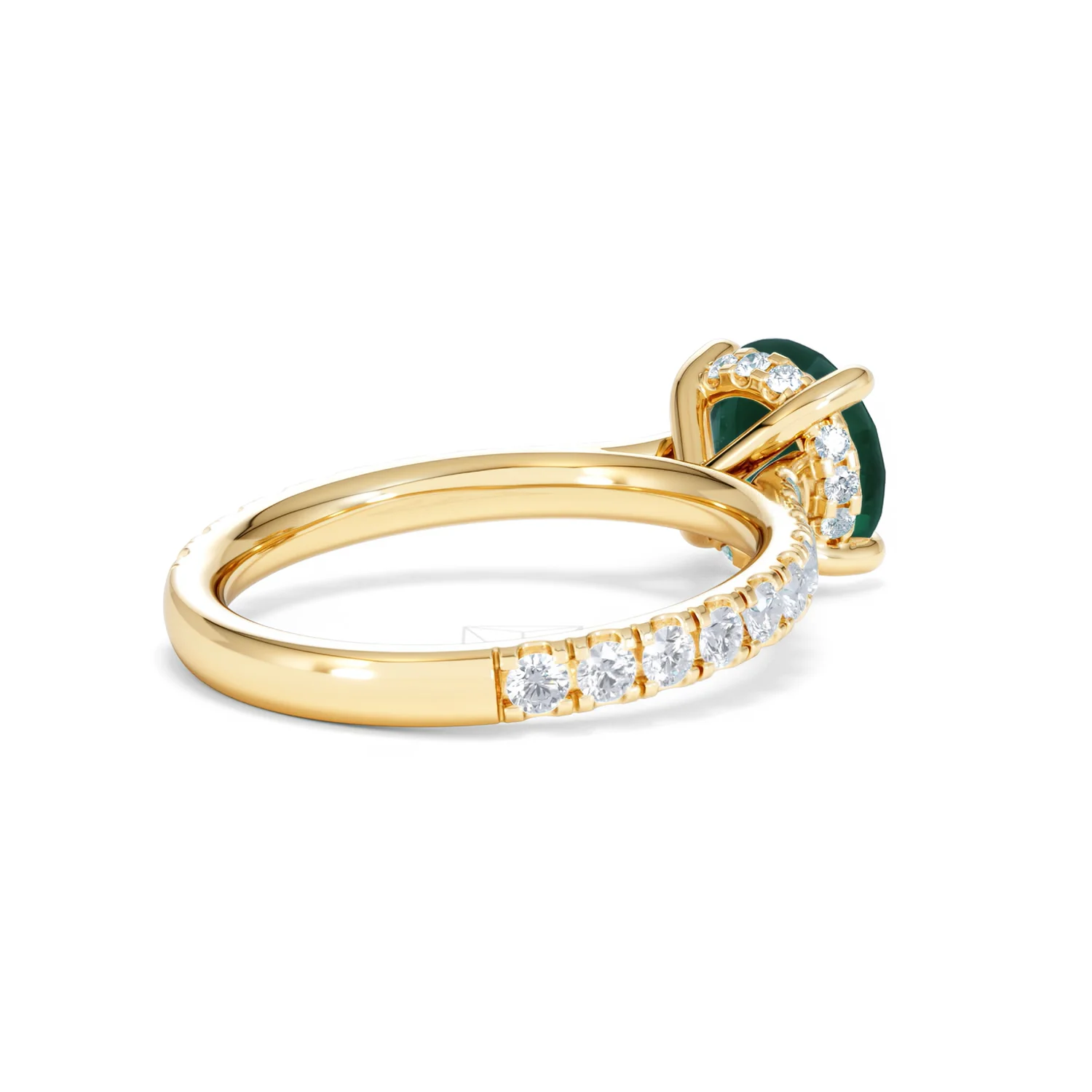 Amora Gem 2.00ct Round Cut Lab Emerald Hidden Halo Engagement Ring with Side Stones in 18K Yellow Gold - Image 38