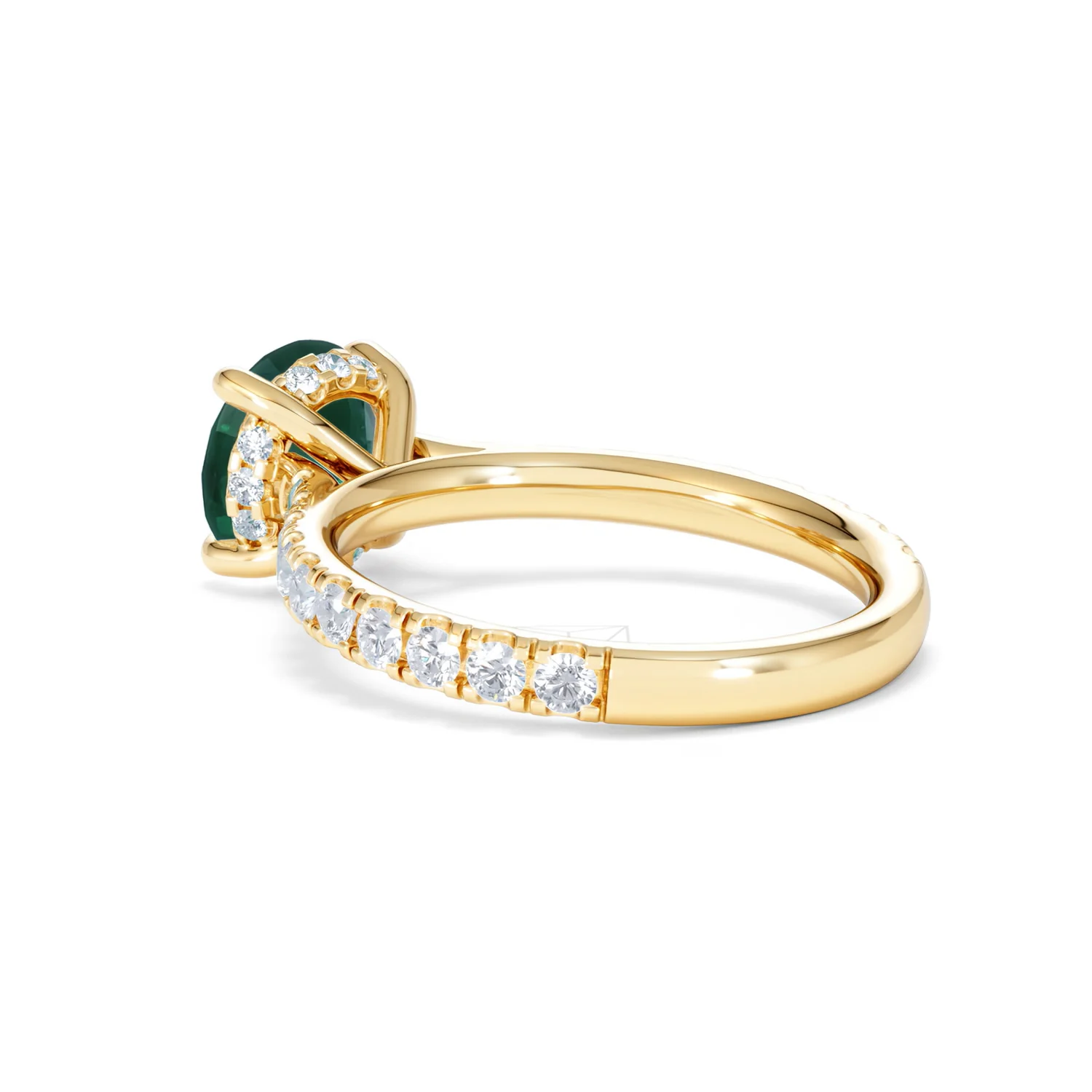 Amora Gem 2.00ct Round Cut Lab Emerald Hidden Halo Engagement Ring with Side Stones in 18K Yellow Gold - Image 58