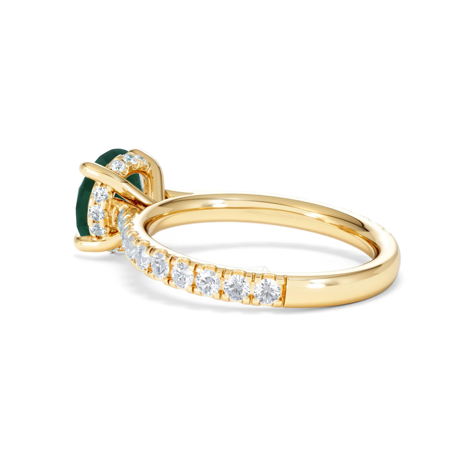Amora Gem 2.00ct Round Cut Lab Emerald Hidden Halo Engagement Ring with Side Stones in 18K Yellow Gold - Image 60
