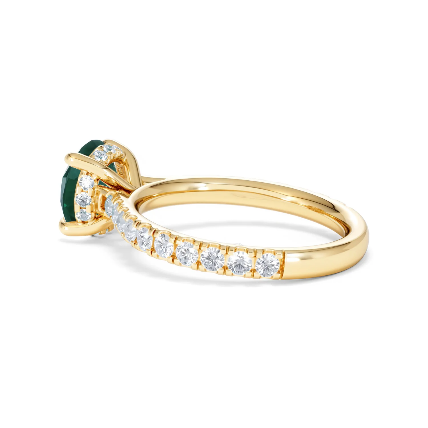 Amora Gem 2.00ct Round Cut Lab Emerald Hidden Halo Engagement Ring with Side Stones in 18K Yellow Gold - Image 62