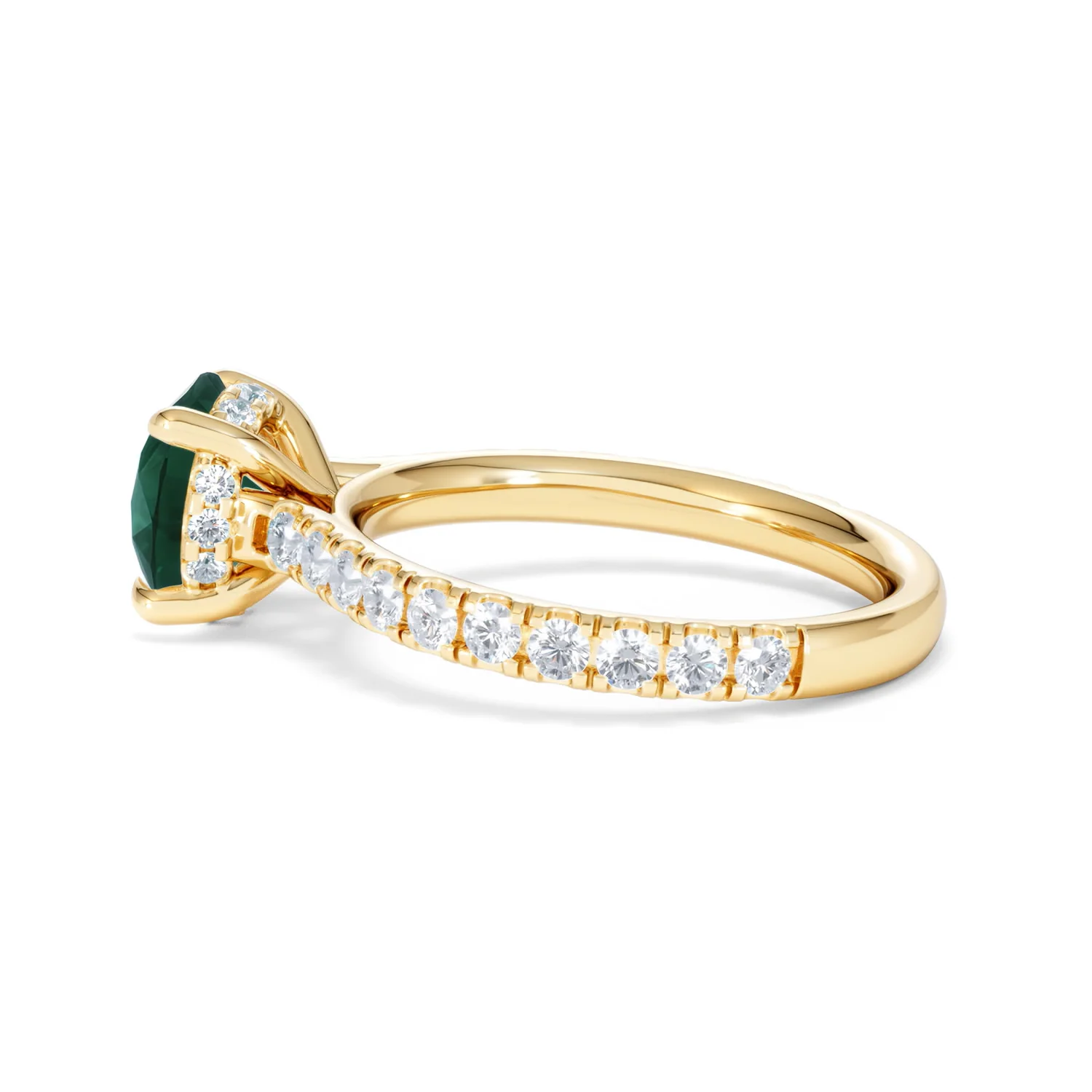 Amora Gem 2.00ct Round Cut Lab Emerald Hidden Halo Engagement Ring with Side Stones in 18K Yellow Gold - Image 65