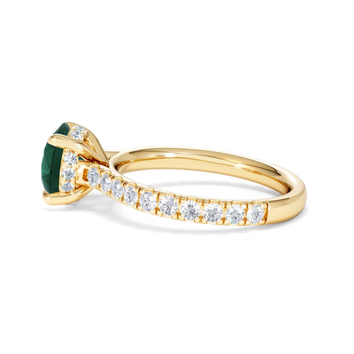 Amora Gem 2.00ct Round Cut Lab Emerald Hidden Halo Engagement Ring with Side Stones in 18K Yellow Gold - Image 66