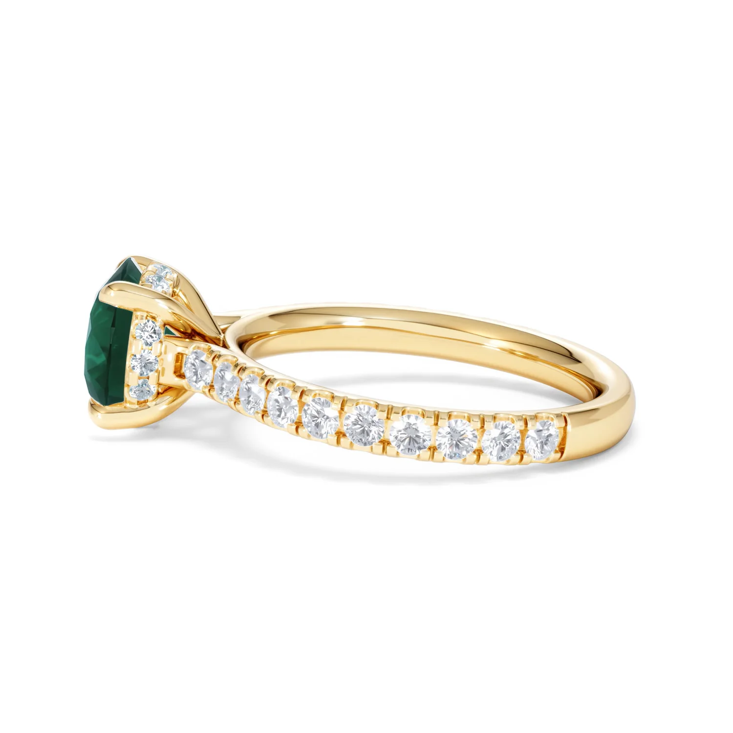Amora Gem 2.00ct Round Cut Lab Emerald Hidden Halo Engagement Ring with Side Stones in 18K Yellow Gold - Image 67
