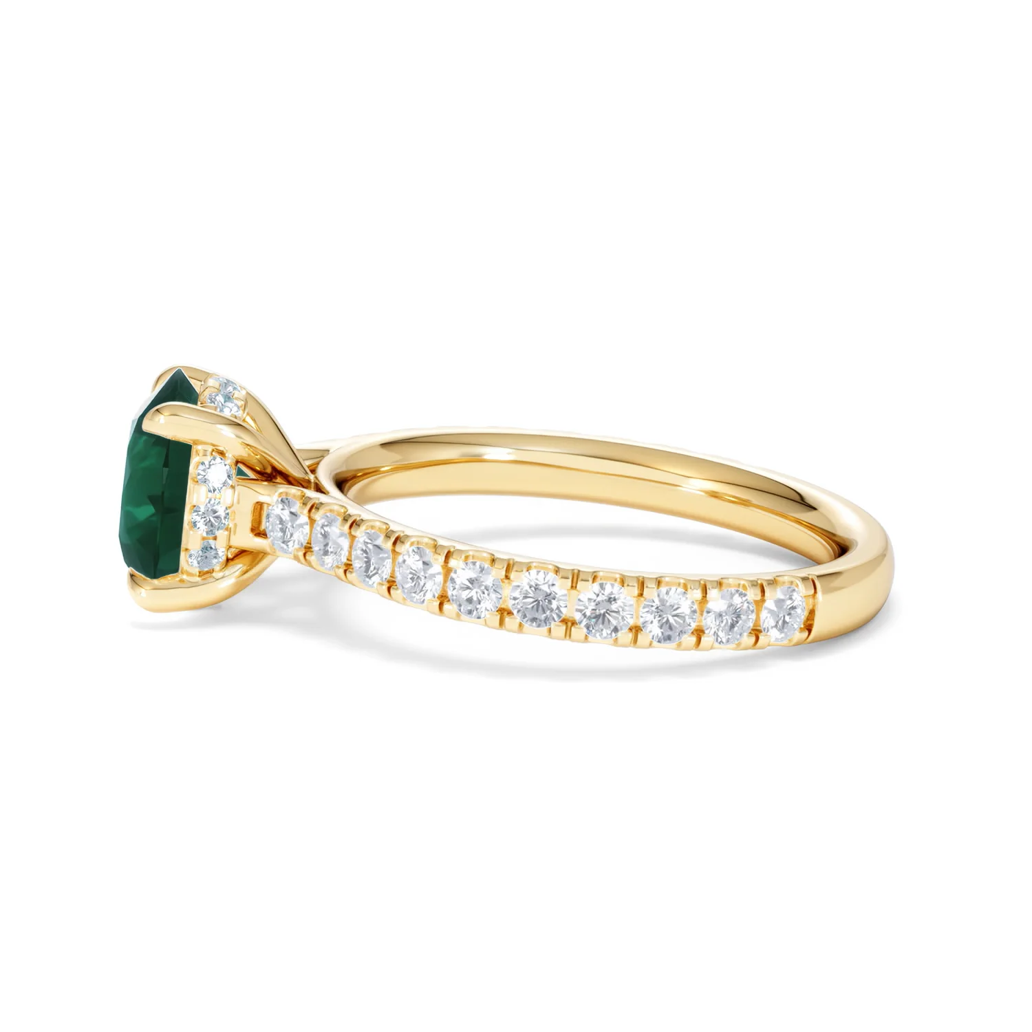 Amora Gem 2.00ct Round Cut Lab Emerald Hidden Halo Engagement Ring with Side Stones in 18K Yellow Gold - Image 68