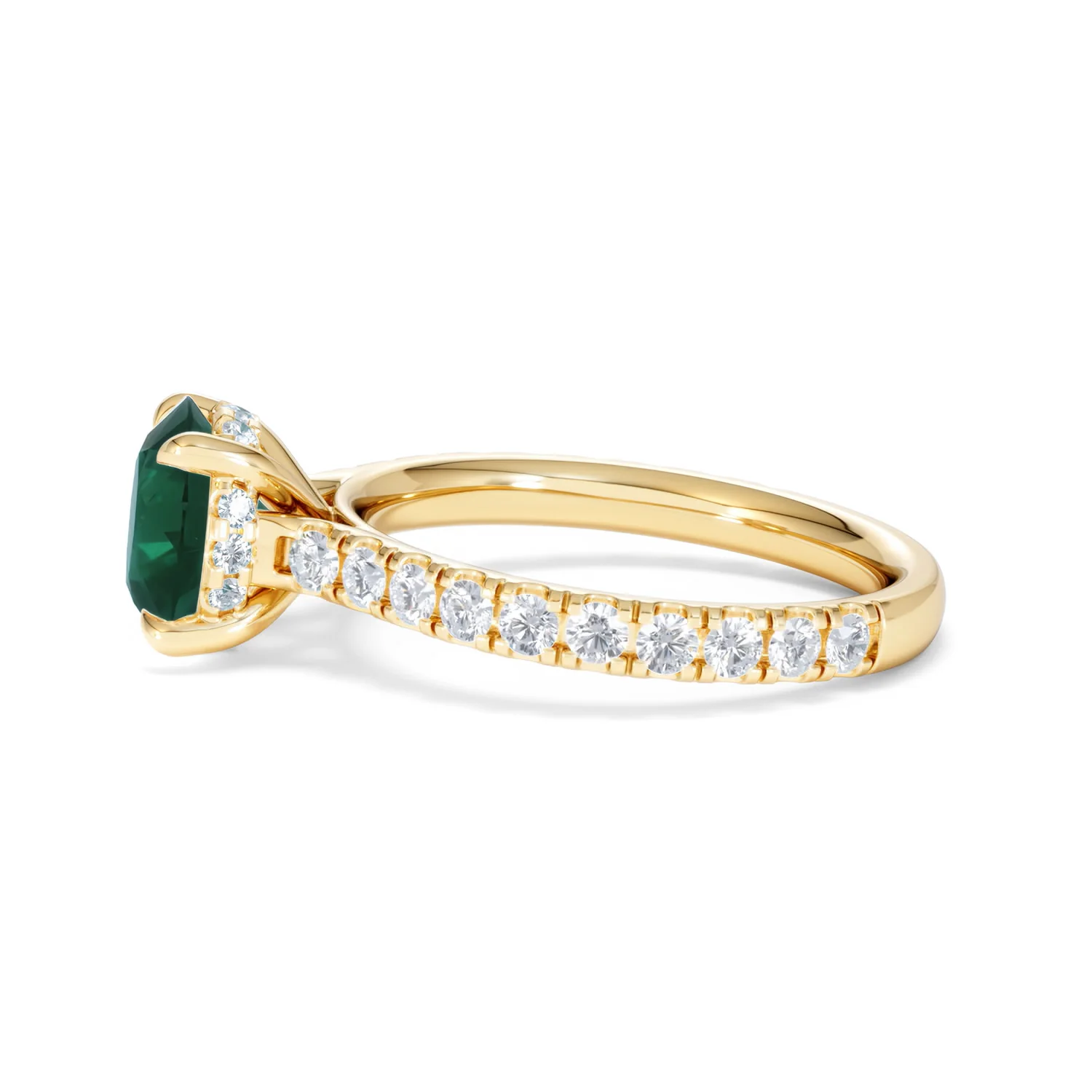 Amora Gem 2.00ct Round Cut Lab Emerald Hidden Halo Engagement Ring with Side Stones in 18K Yellow Gold - Image 69