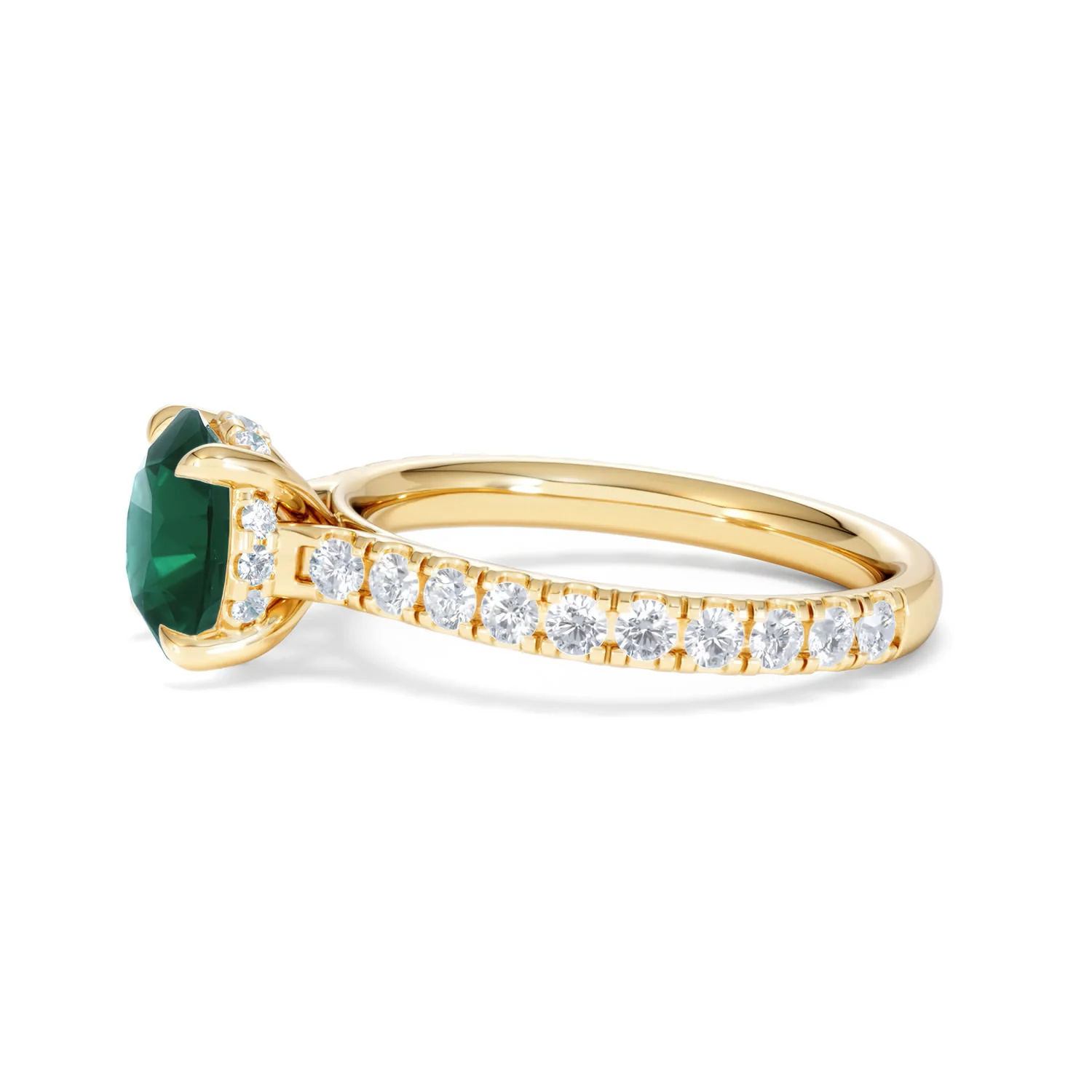Amora Gem 2.00ct Round Cut Lab Emerald Hidden Halo Engagement Ring with Side Stones in 18K Yellow Gold - Image 71