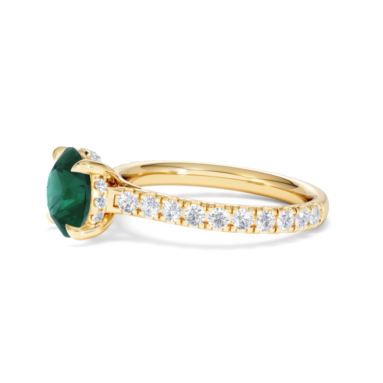 Amora Gem 2.00ct Round Cut Lab Emerald Hidden Halo Engagement Ring with Side Stones in 18K Yellow Gold - Image 73