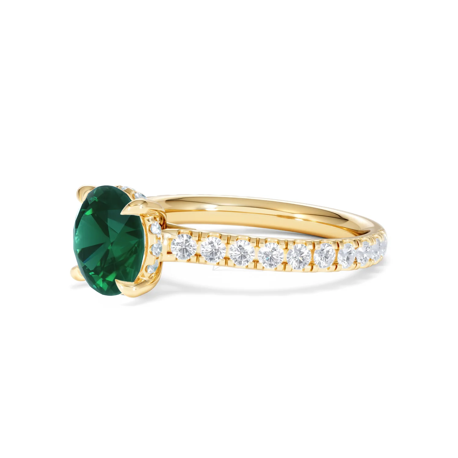 Amora Gem 2.00ct Round Cut Lab Emerald Hidden Halo Engagement Ring with Side Stones in 18K Yellow Gold - Image 77