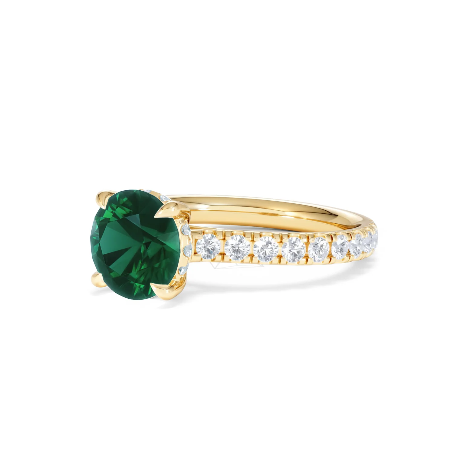 Amora Gem 2.00ct Round Cut Lab Emerald Hidden Halo Engagement Ring with Side Stones in 18K Yellow Gold - Image 80