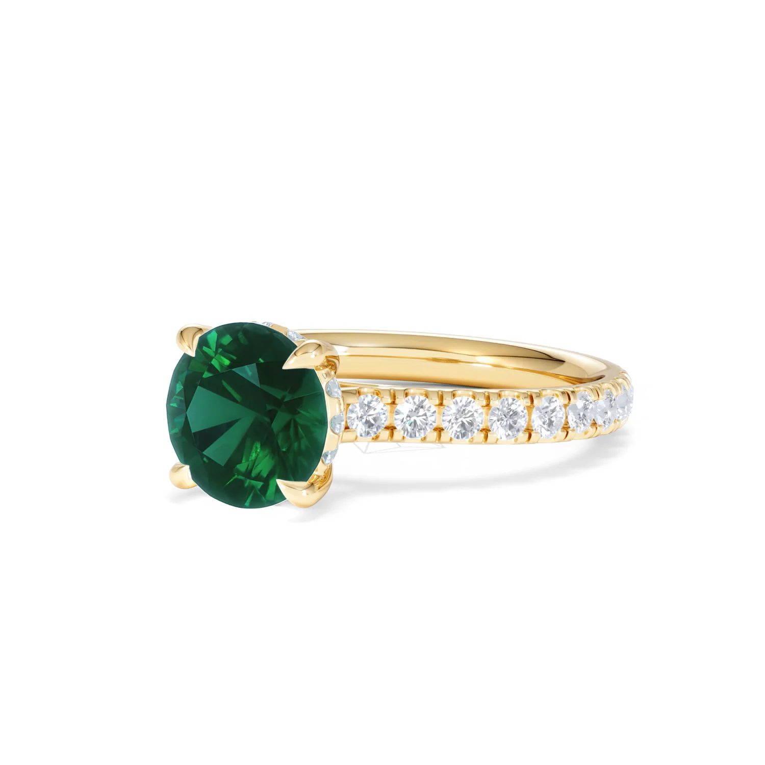 Amora Gem 2.00ct Round Cut Lab Emerald Hidden Halo Engagement Ring with Side Stones in 18K Yellow Gold - Image 81