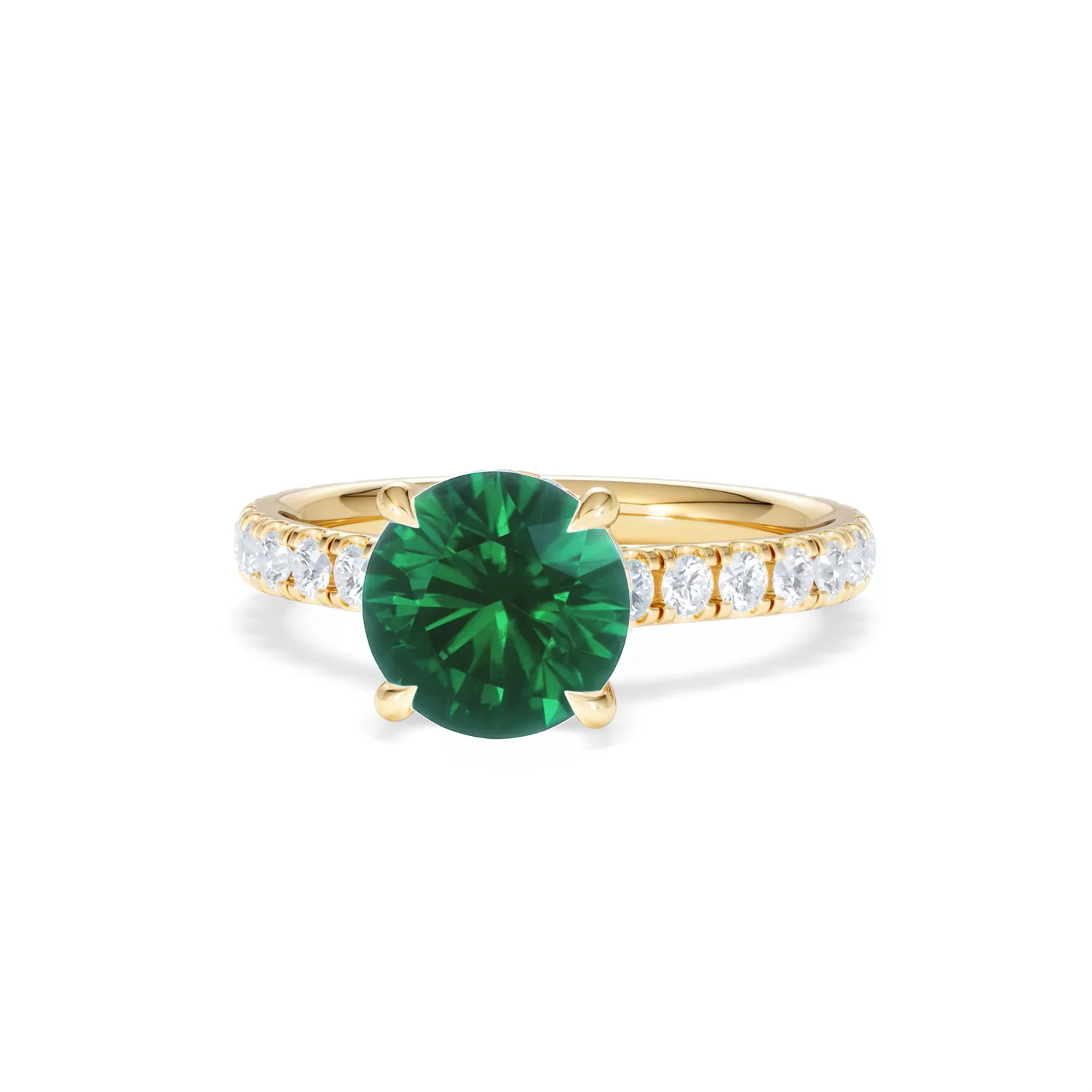Amora Gem 2.00ct Round Cut Lab Emerald Hidden Halo Engagement Ring with Side Stones in 18K Yellow Gold - Image 86
