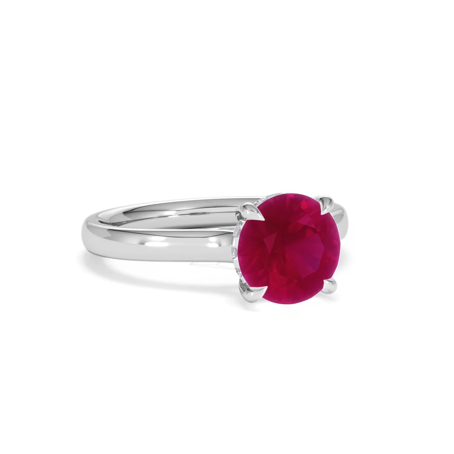 Amora Gem 2.00ct Round Cut Lab Ruby Hidden Halo Engagement Ring in 18K White Gold - Image 14