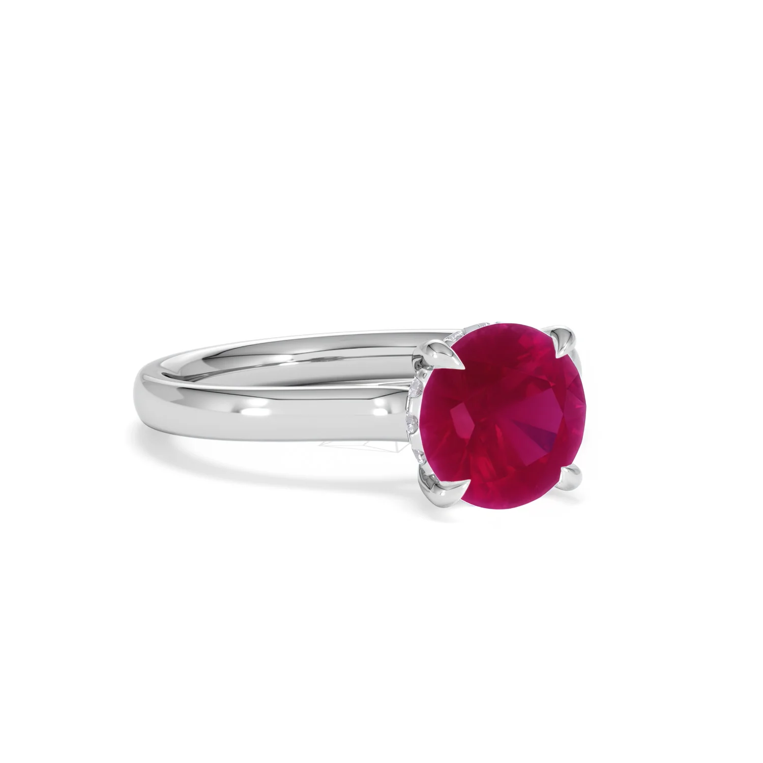Amora Gem 2.00ct Round Cut Lab Ruby Hidden Halo Engagement Ring in 18K White Gold - Image 15
