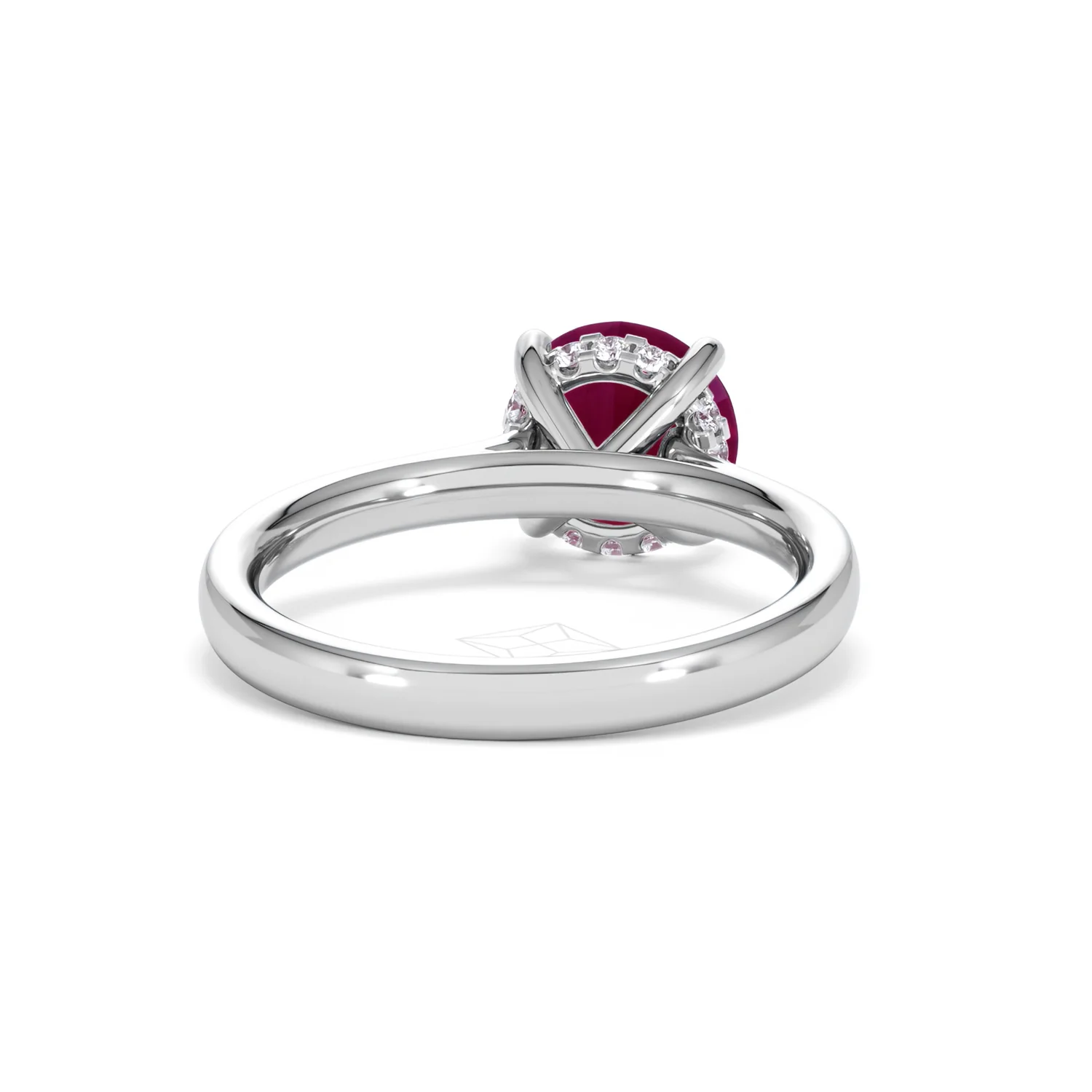 Amora Gem 2.00ct Round Cut Lab Ruby Hidden Halo Engagement Ring in 18K White Gold - Image 46