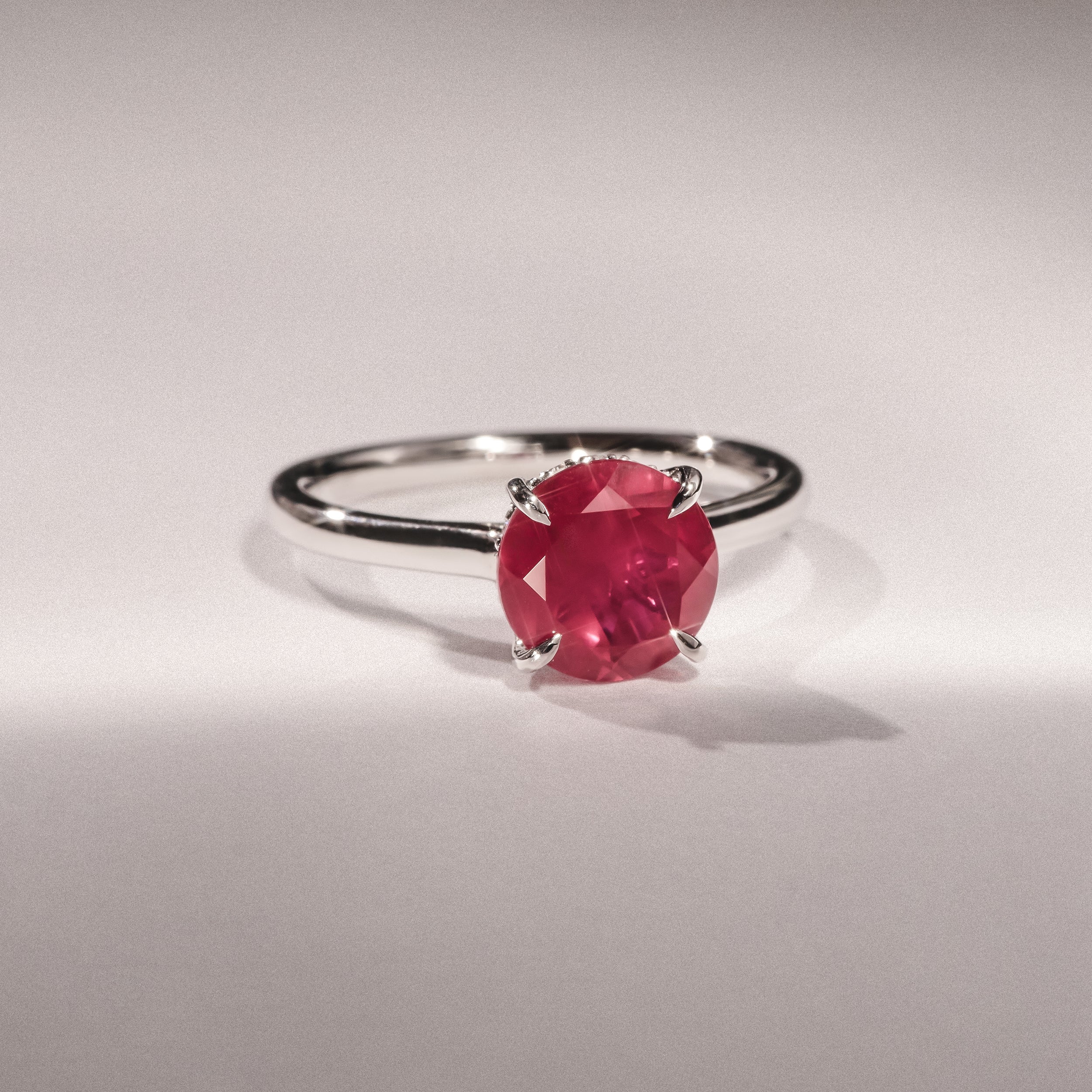 Amora Gem 2.00ct Round Cut Lab Ruby Hidden Halo Engagement Ring in 18K White Gold - Image 6
