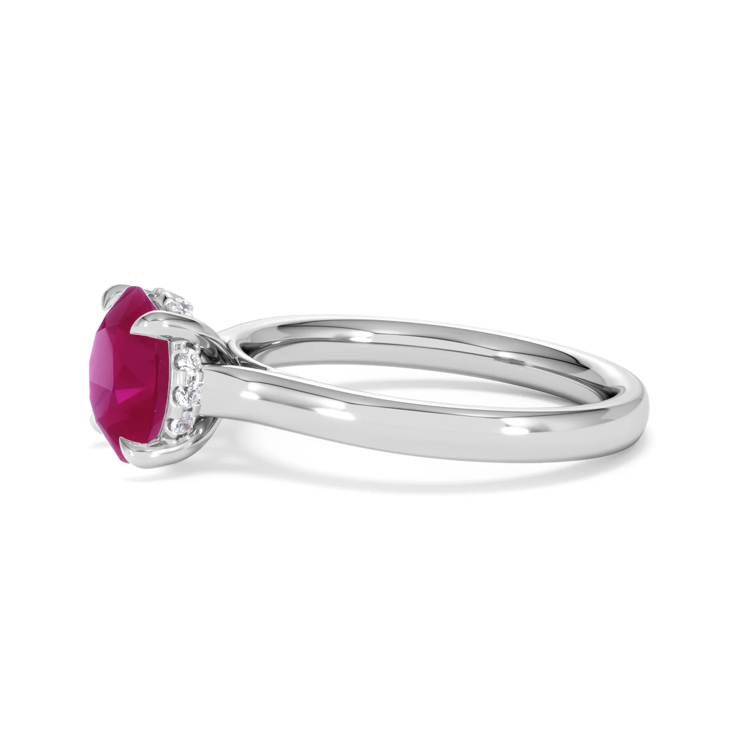 Amora Gem 2.00ct Round Cut Lab Ruby Hidden Halo Engagement Ring in 18K White Gold - Image 73