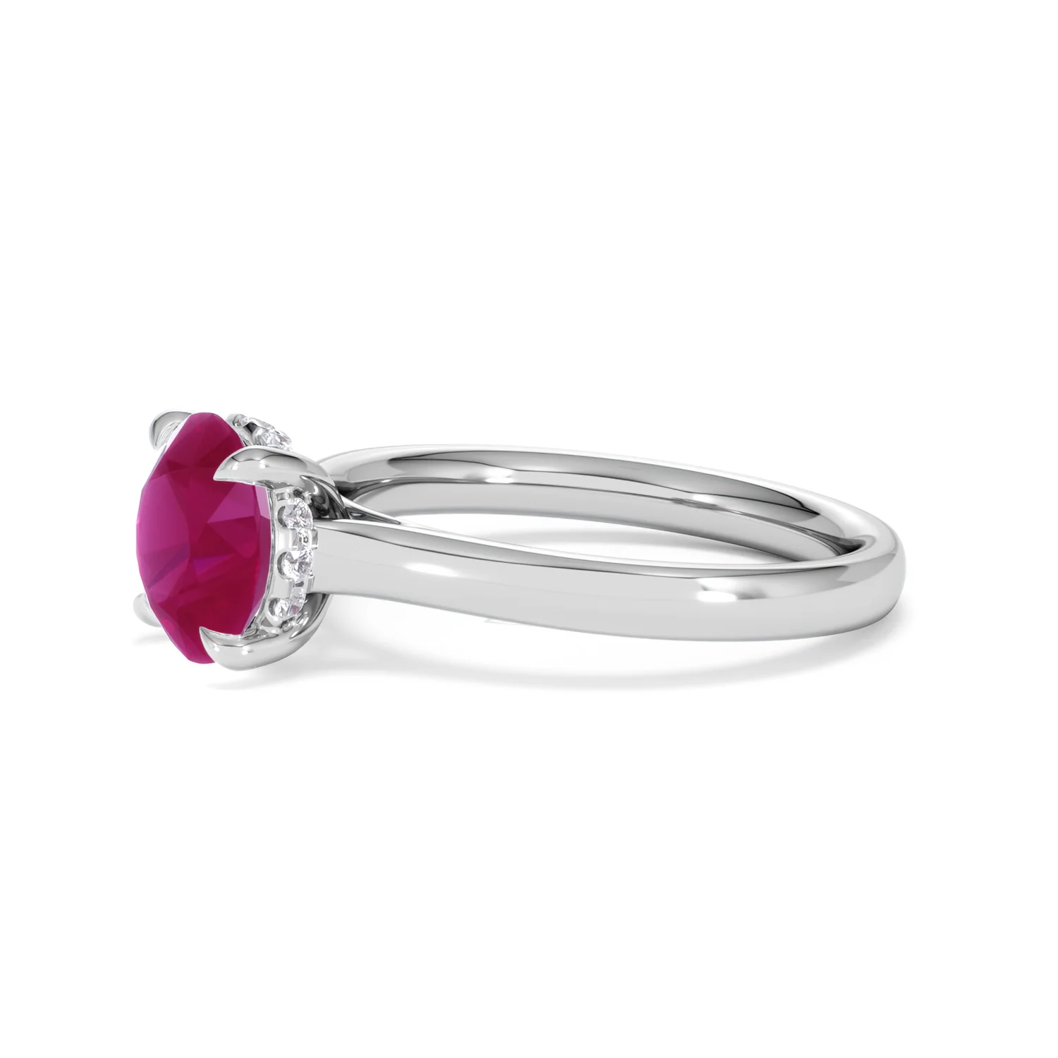 Amora Gem 2.00ct Round Cut Lab Ruby Hidden Halo Engagement Ring in 18K White Gold - Image 75