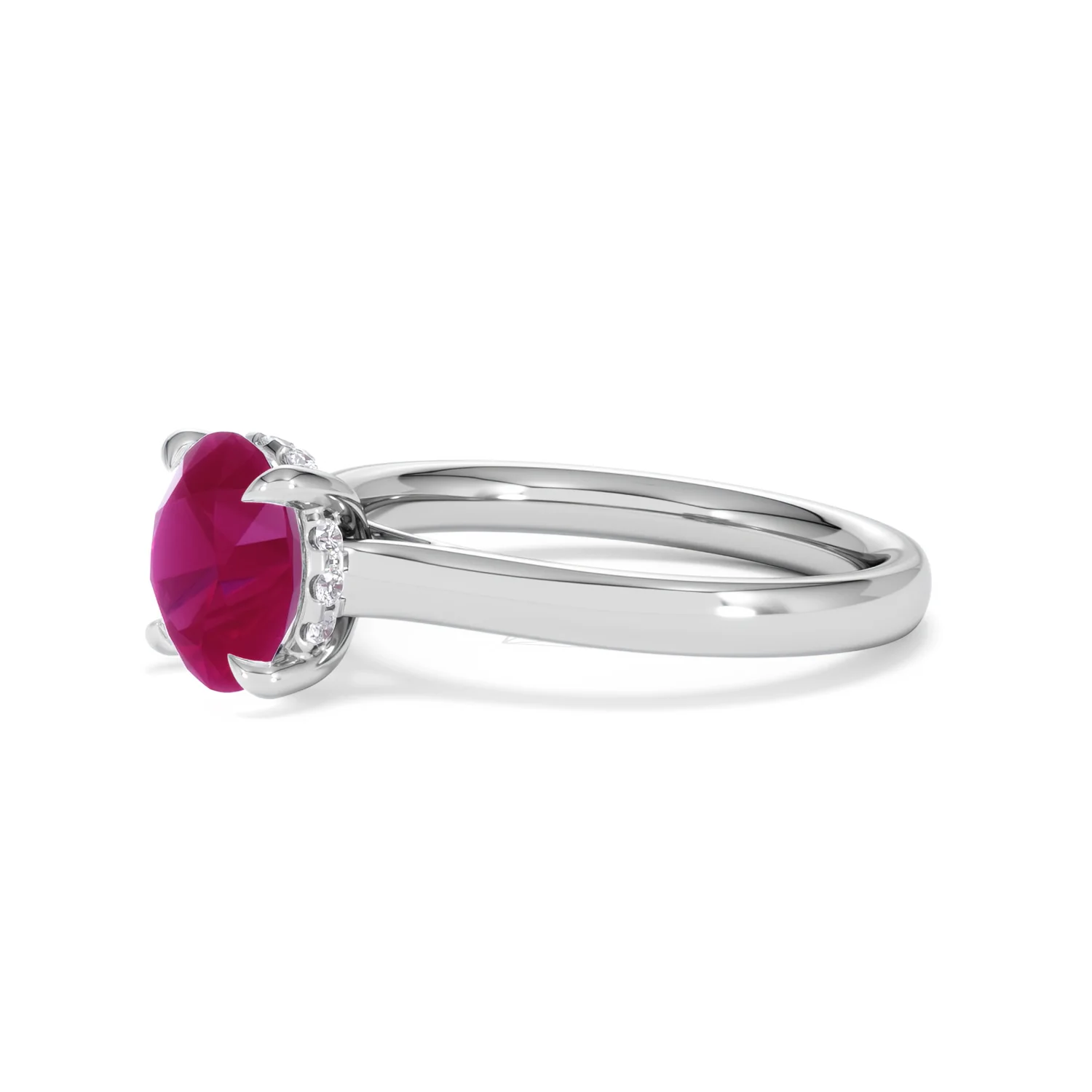 Amora Gem 2.00ct Round Cut Lab Ruby Hidden Halo Engagement Ring in 18K White Gold - Image 76