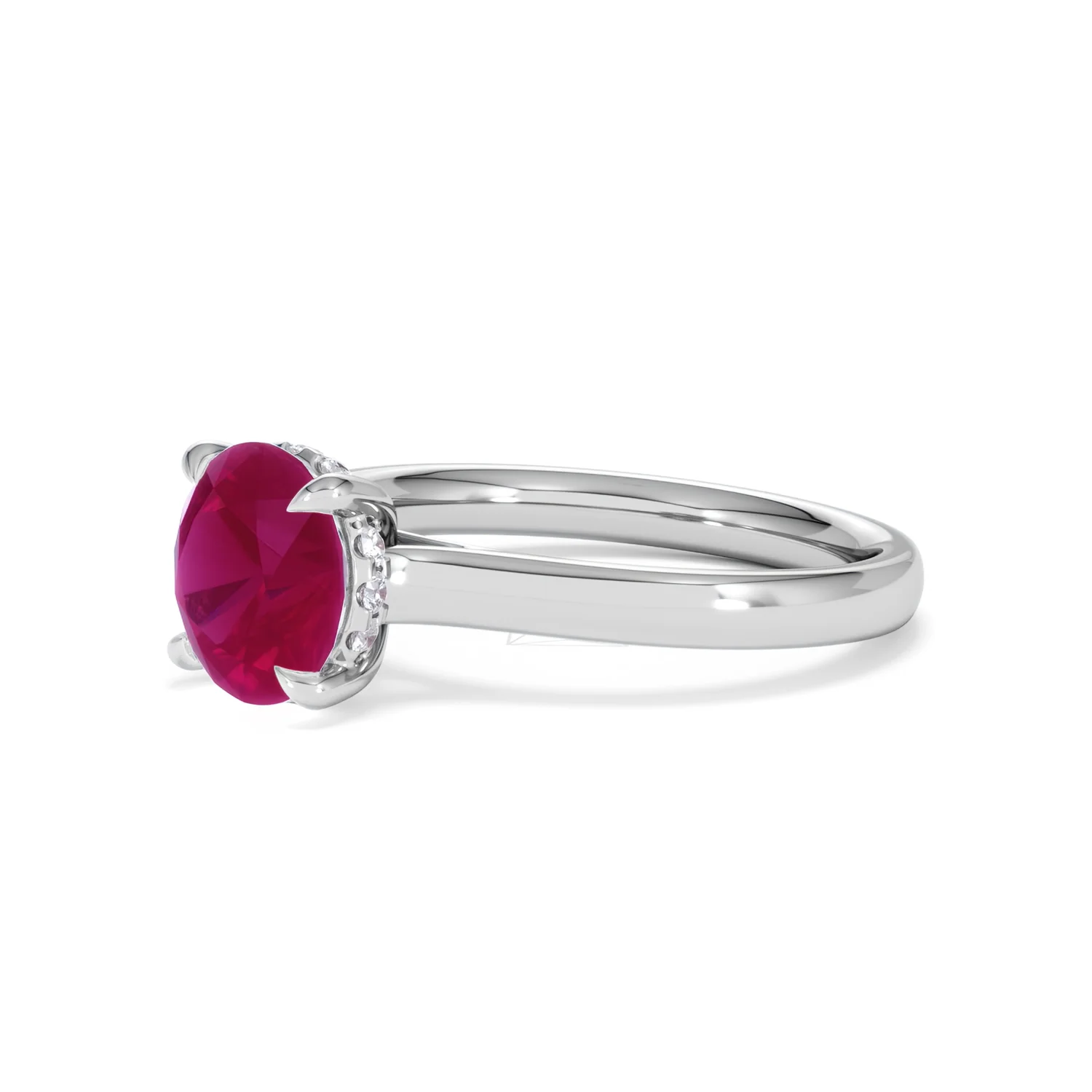 Amora Gem 2.00ct Round Cut Lab Ruby Hidden Halo Engagement Ring in 18K White Gold - Image 78