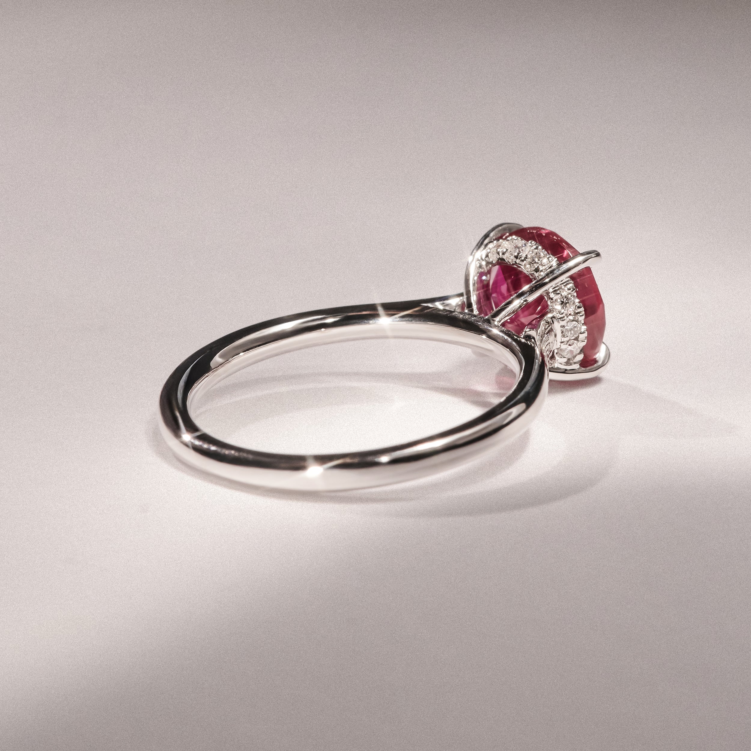 Amora Gem 2.00ct Round Cut Lab Ruby Hidden Halo Engagement Ring in 18K White Gold - Image 8