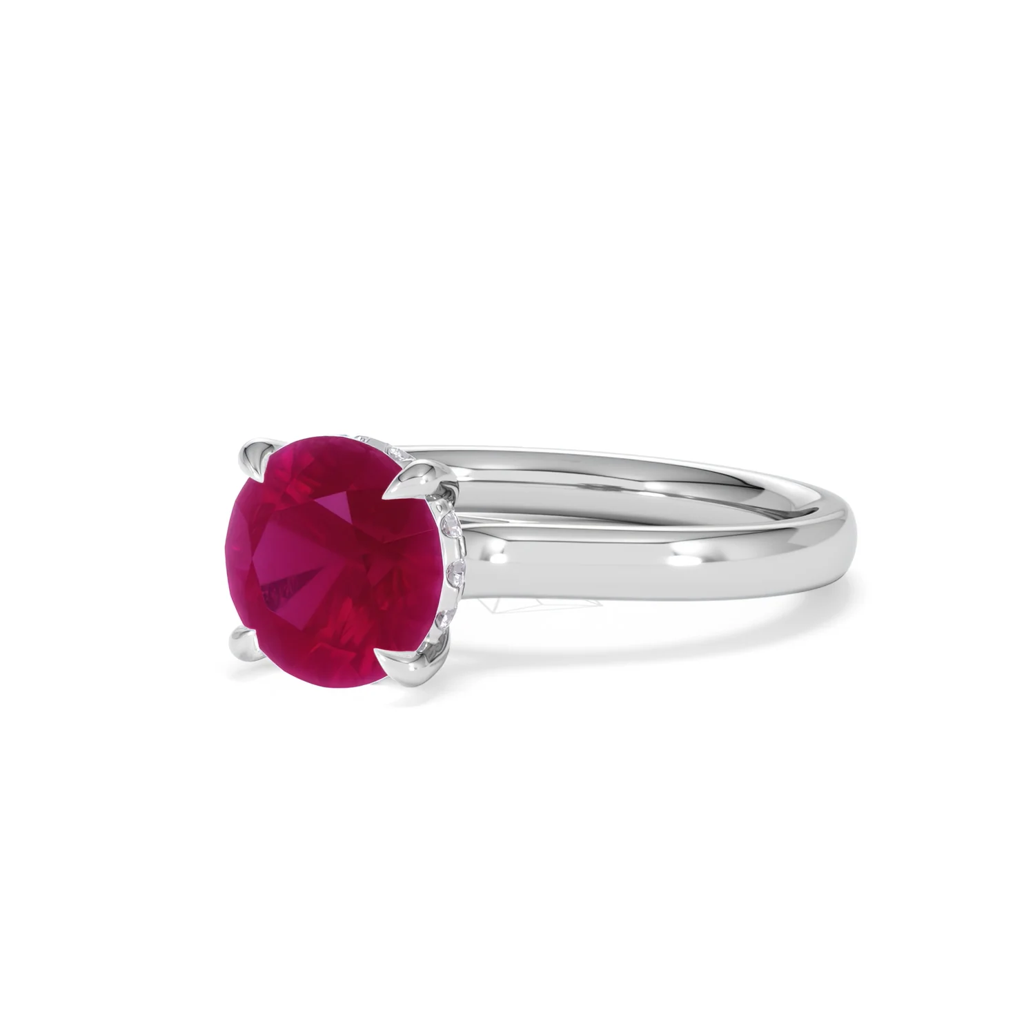Amora Gem 2.00ct Round Cut Lab Ruby Hidden Halo Engagement Ring in 18K White Gold - Image 82