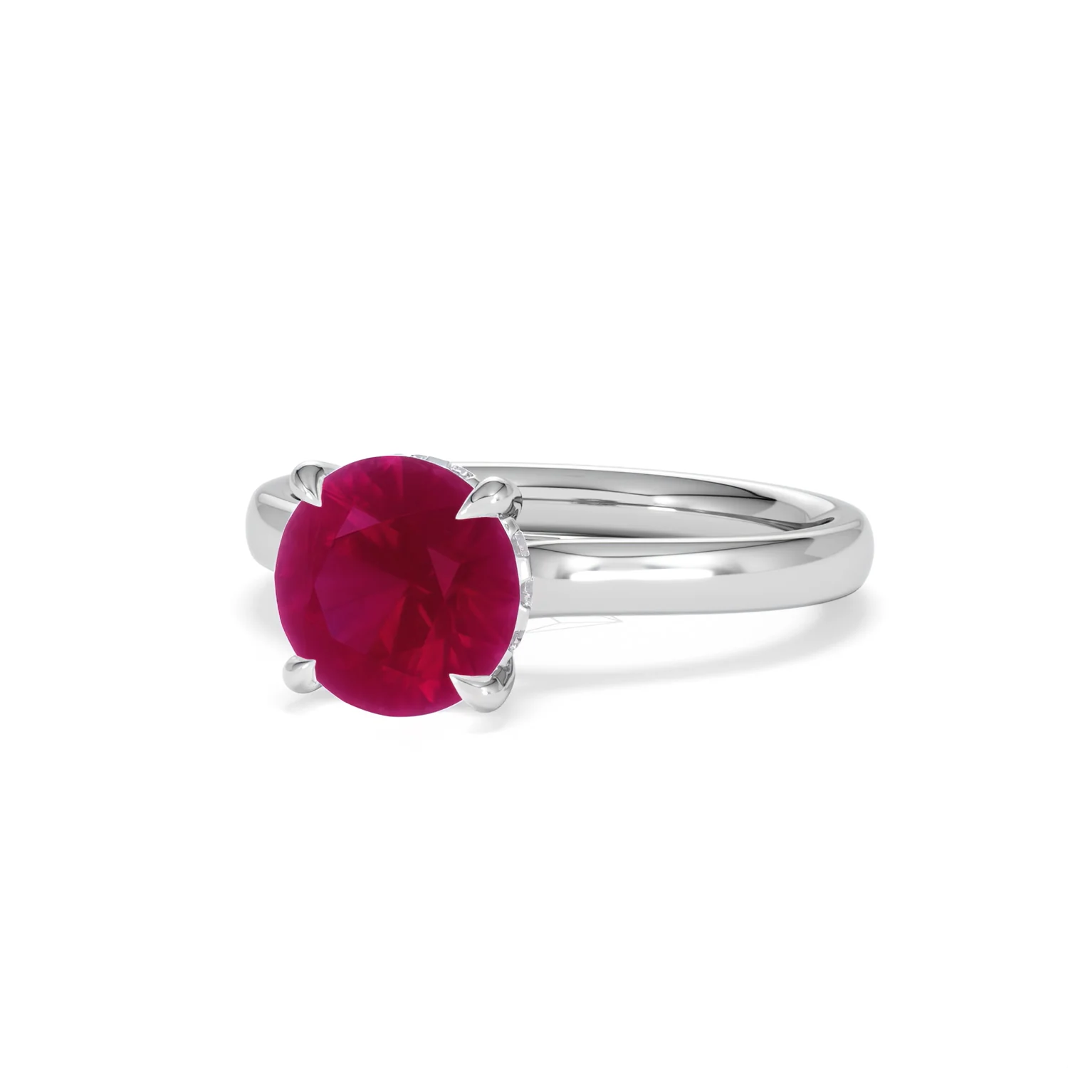 Amora Gem 2.00ct Round Cut Lab Ruby Hidden Halo Engagement Ring in 18K White Gold - Image 84