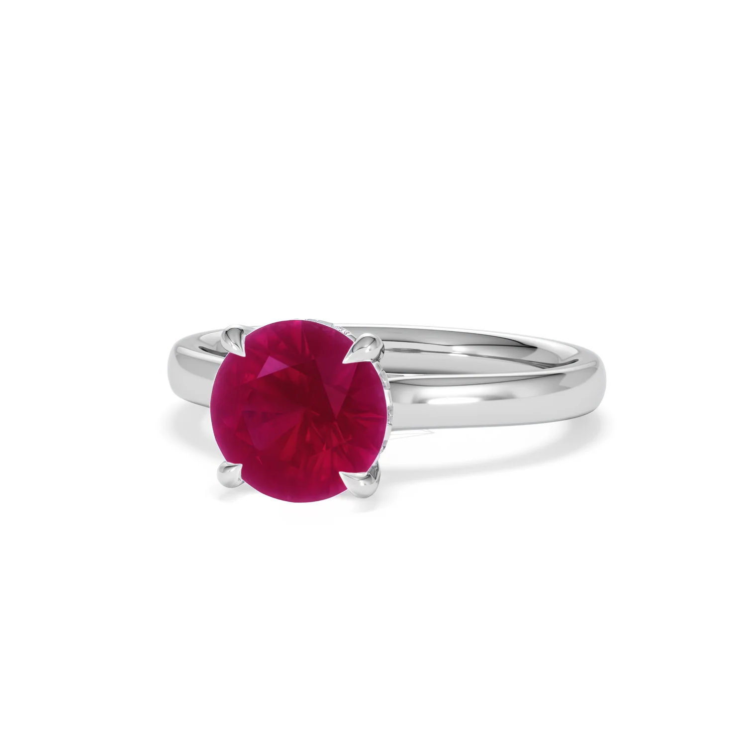 Amora Gem 2.00ct Round Cut Lab Ruby Hidden Halo Engagement Ring in 18K White Gold - Image 85