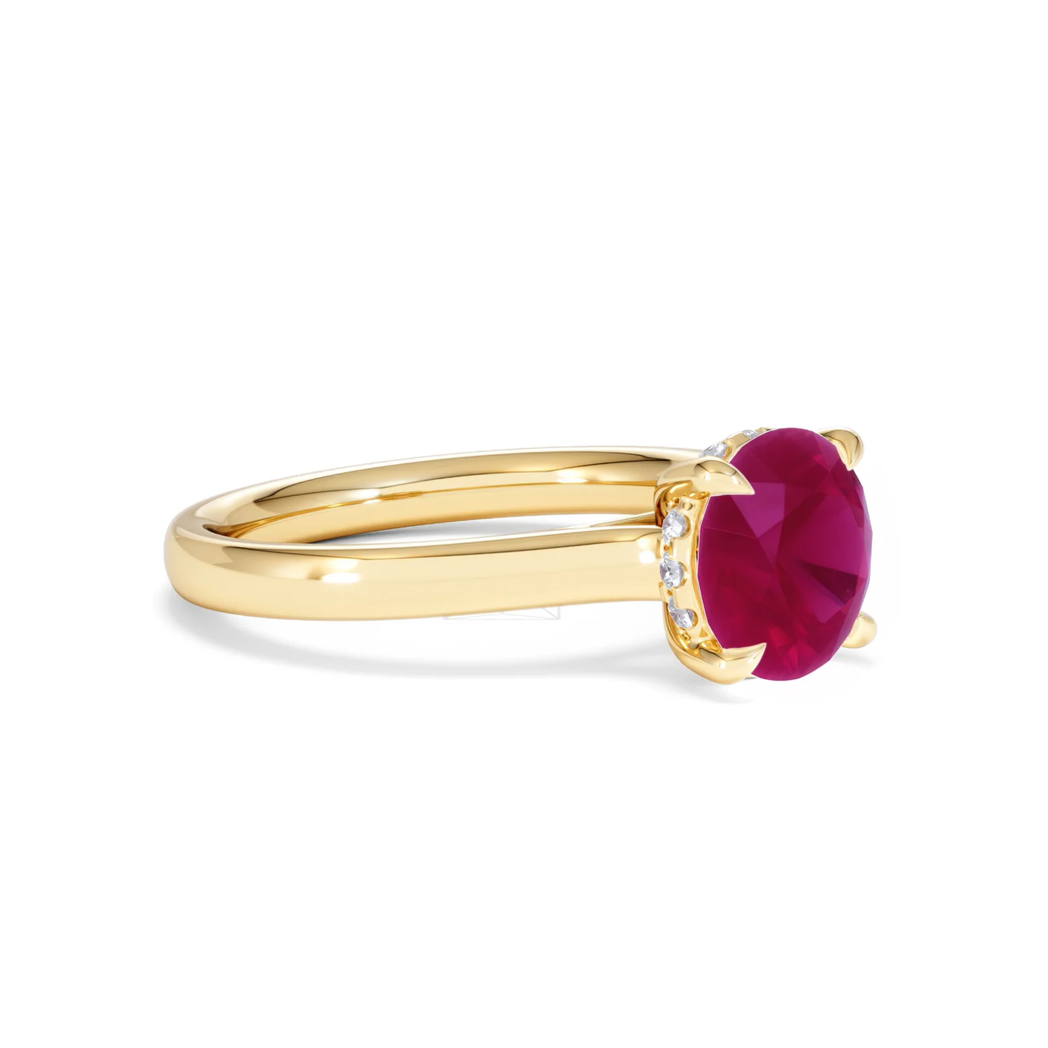 Amora Gem 2.00ct Round Cut Lab Ruby Hidden Halo Engagement Ring in 18K Yellow Gold - Image 19