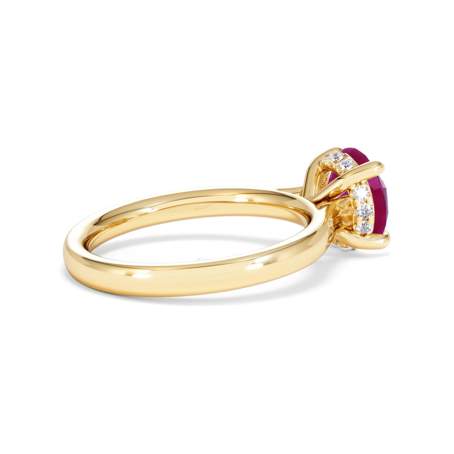 Amora Gem 2.00ct Round Cut Lab Ruby Hidden Halo Engagement Ring in 18K Yellow Gold - Image 35