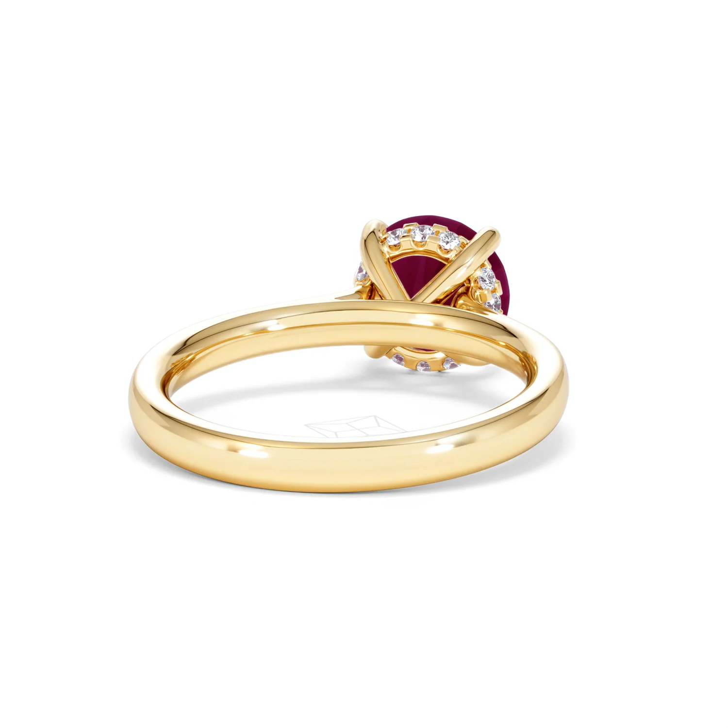 Amora Gem 2.00ct Round Cut Lab Ruby Hidden Halo Engagement Ring in 18K Yellow Gold - Image 45